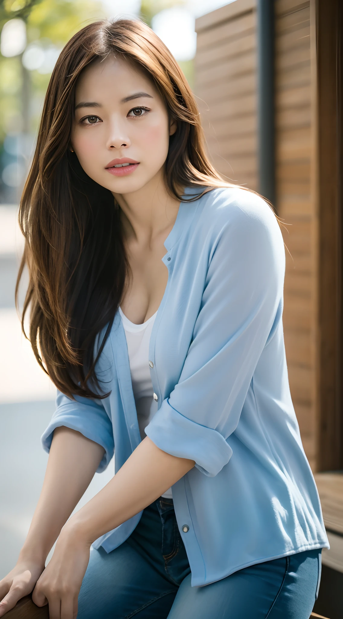 Professional movie photograph of Kristin Kreuk, full body shot, looking at camera, portrait, photography, detailed skin, realistic, photo - realistic, 8k, highly detailed, full length frame, high detail raw color art, piercing, diffused soft lighting, shallow depth of field, sharp focus, hyperrealism, cinematic lighting, sharp focus photo, uhd, hdr, professionally color graded, perfectly shaded, analog photo, high quality, highres, detail enhancement, 8k, high resolution scan, ( photo by nikon d800, 50mm zeiss lens) , spotlight