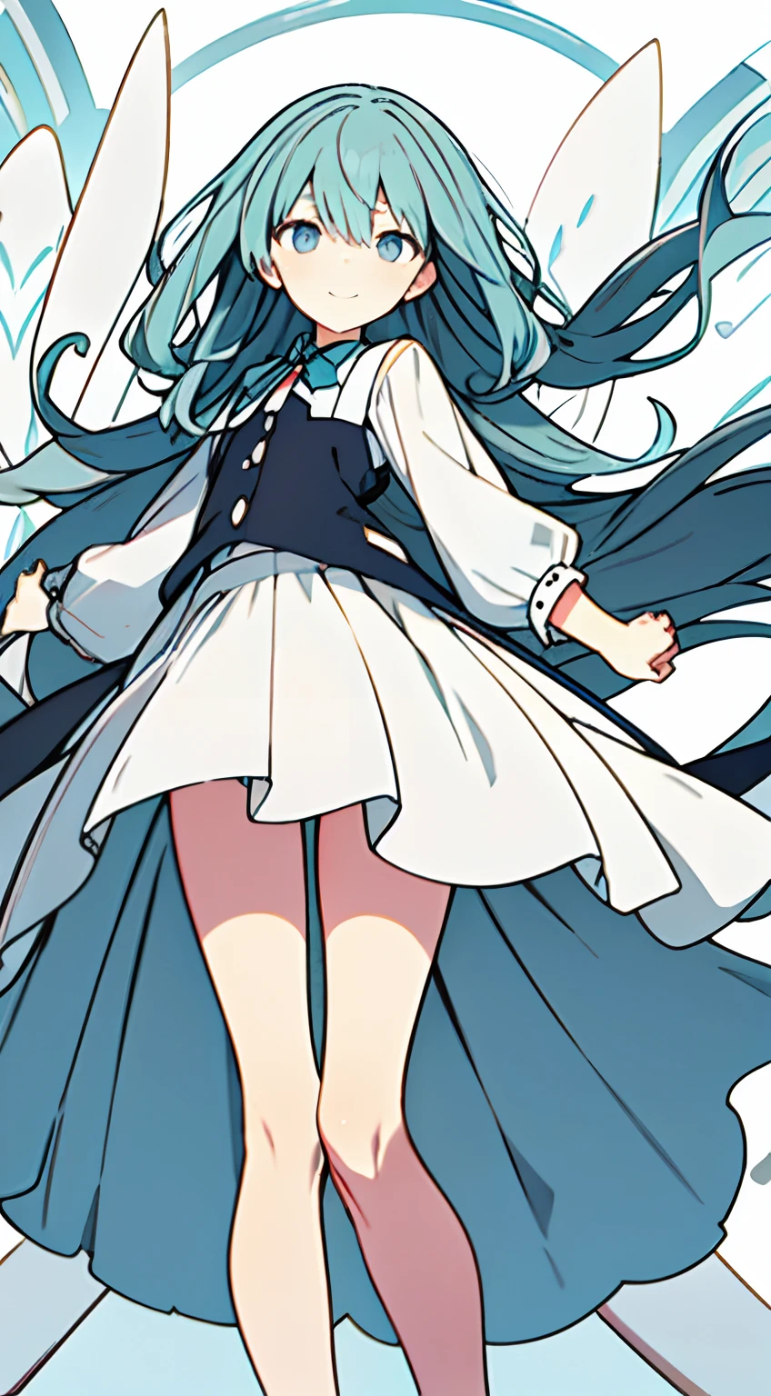 masuter piece, Best Quality,32K、Wallpaper, ultra -detail, Absurd beauty, 1beautiful girl、Big crisp eyes、Hair fluttering in the wind、Slender legs、Smaller head、miscievous smile、Angle looking up from below:1.3、♡♡♡