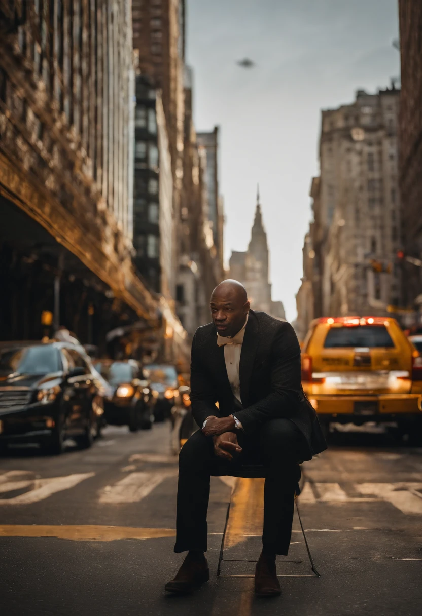 Venom screeming downtown NYC as he holds on with one arm, cinematic, dramatic light, golden hour, haze