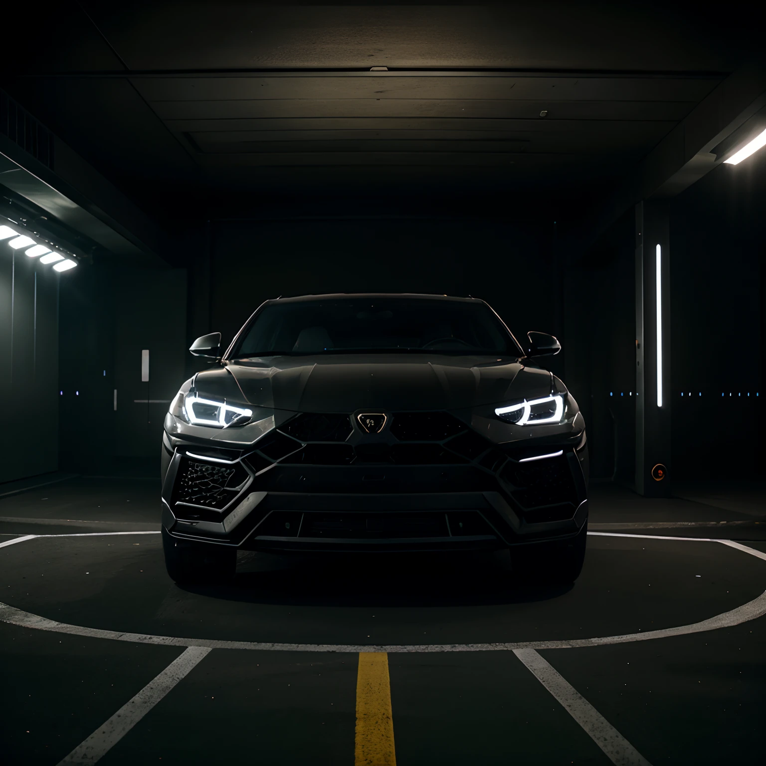 Front seat of Lamborghini urus at night with led interior in Charlotte