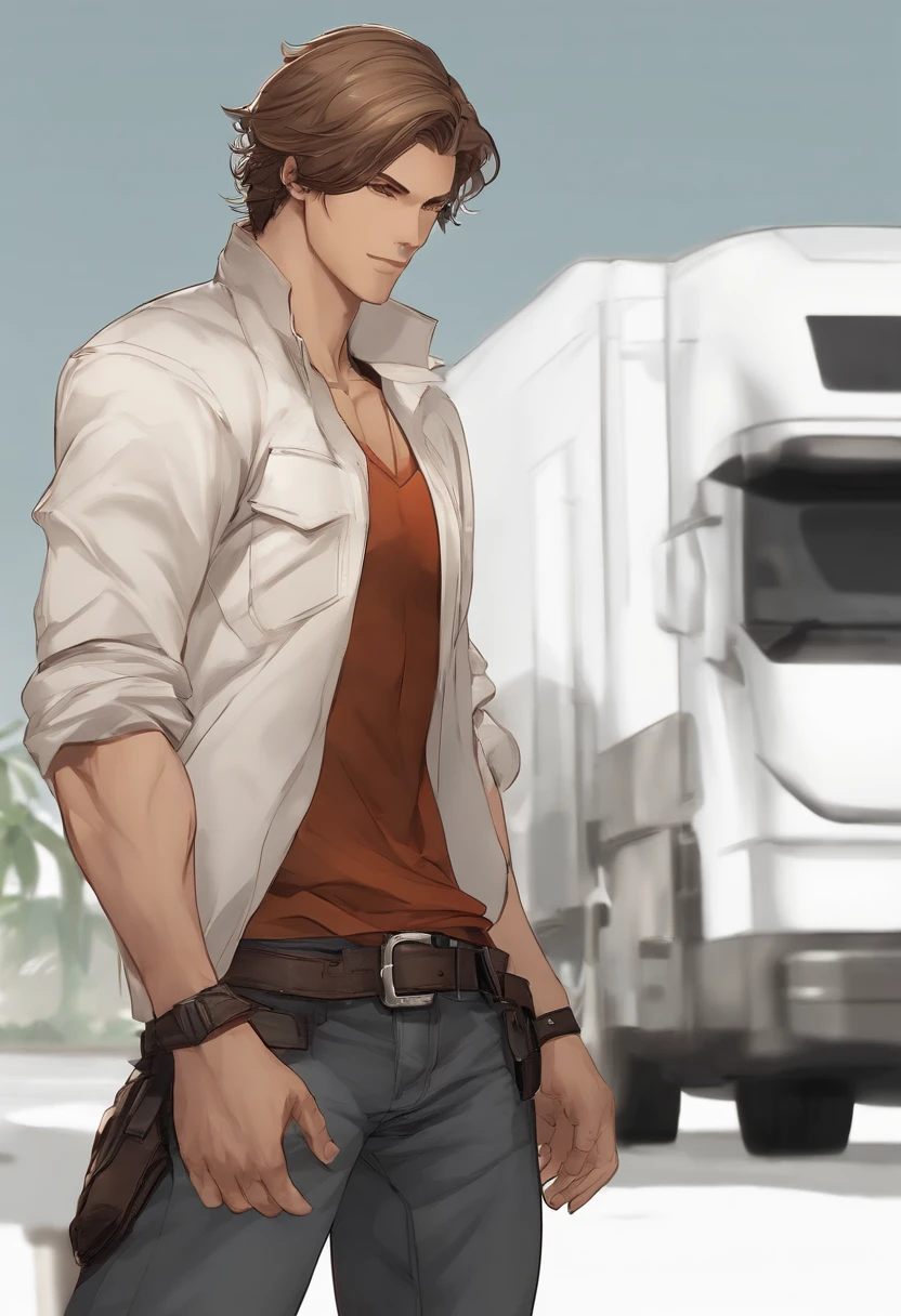 personagem ANIME homem, corpo inteiro, Standing, forte, longos cabelos loiros, ((design sketches)), (master part), extremamente detalhado, (projeto original reservado), (random poses), Leader, (Exclusive accessories), (garments, colete verde, jeans), (rosto barbudo) profissionalmente retocado, fundo branco, (macho: 1.1) artes marciais, parkour (Caucus clothes jeans r: 0.8), (sujo: 1.1), (movimento: 0.8), (jovem: 1.3), (carreira: 0.6) (Conceito Silent Hill) (conceito de resident evil)
