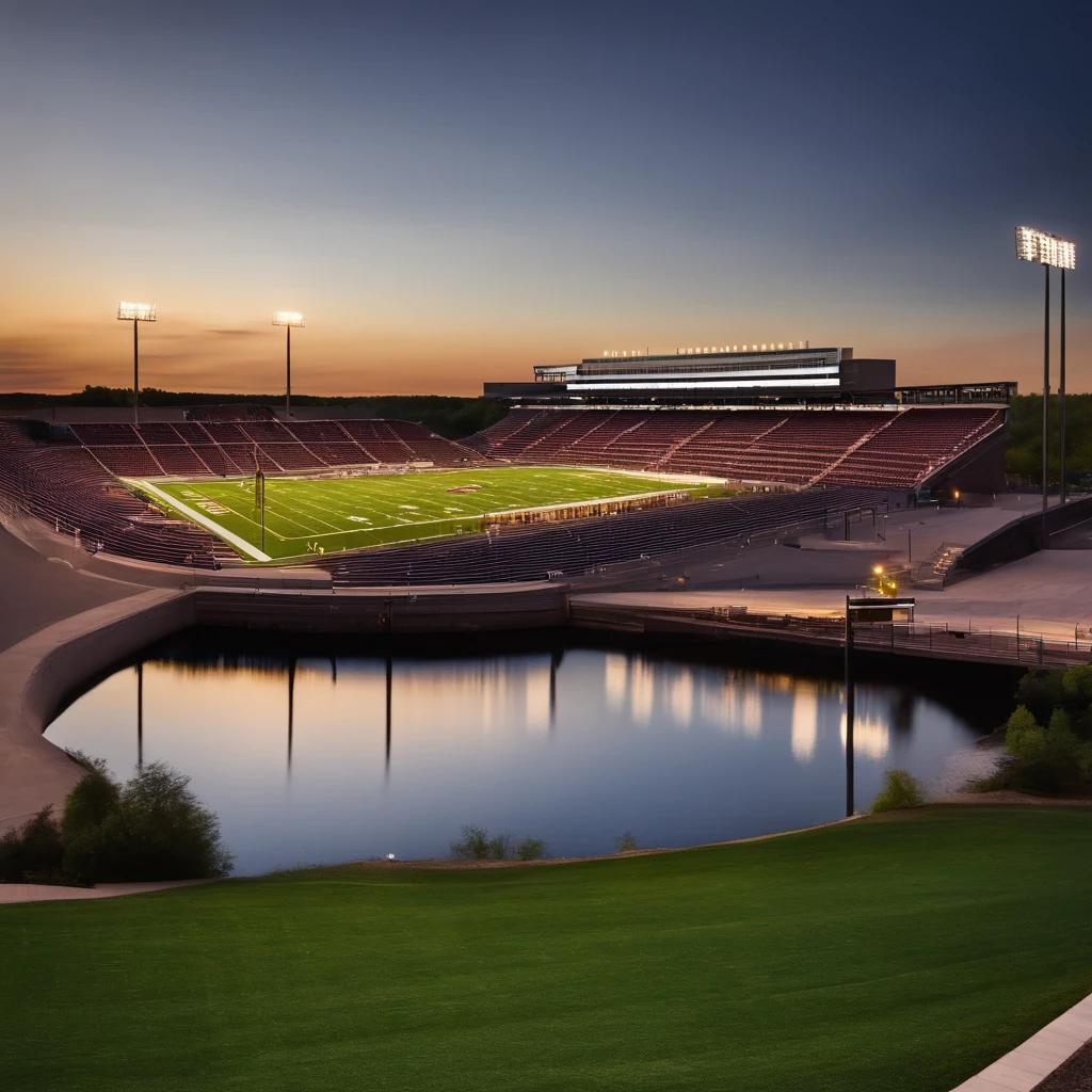 minneasota duluth bulldog football stadium, small, modern, by lake