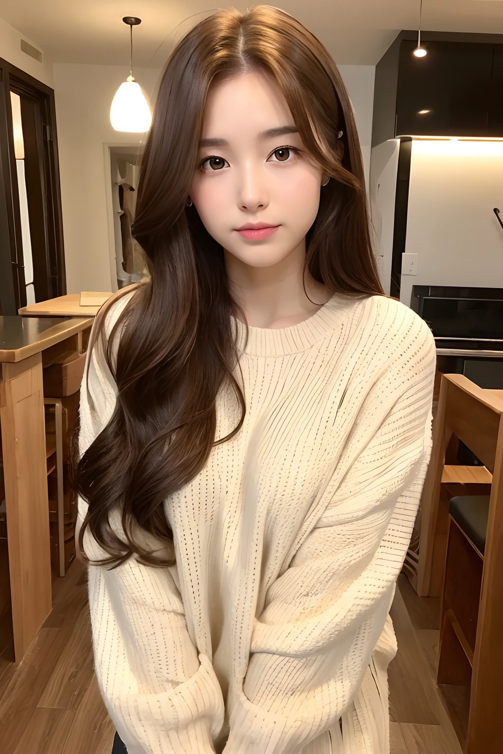 25 year-old girl, golden retriever, long dark brown hair,