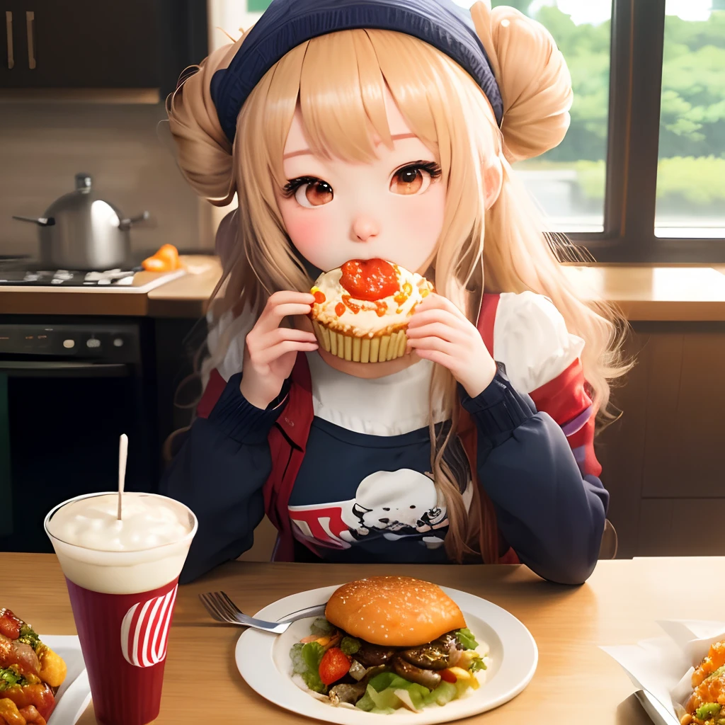 Anime girl eats American food