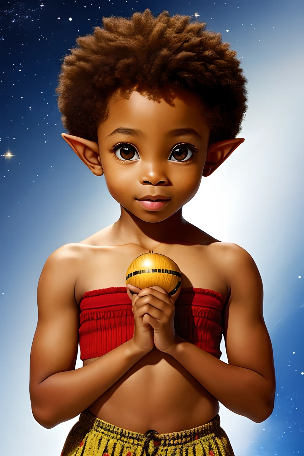 A ite African American big eyed child likale elf