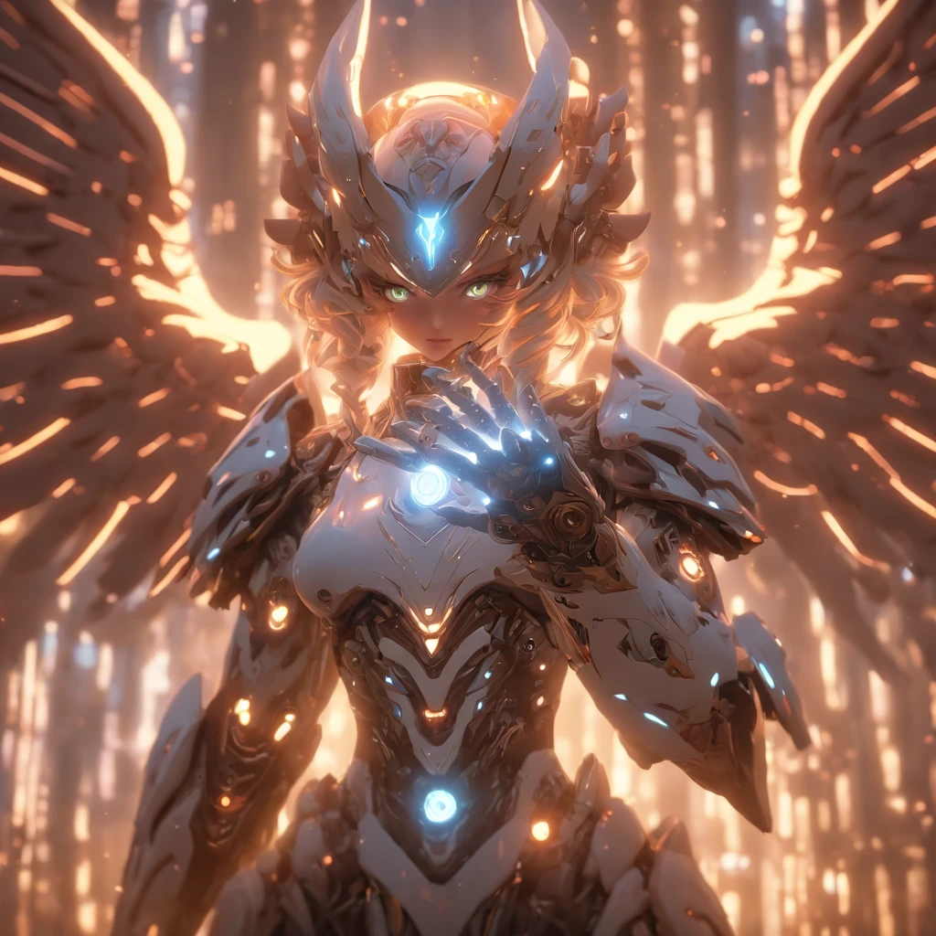 A close up of a woman with wings and glowing lights - SeaArt AI