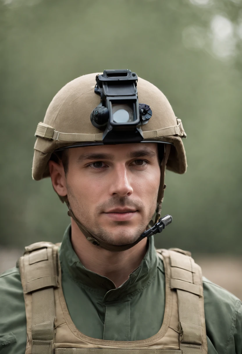 Military man wearing green uniform, wearing black A.L.I.C.E rig and black PASGT with black goggle