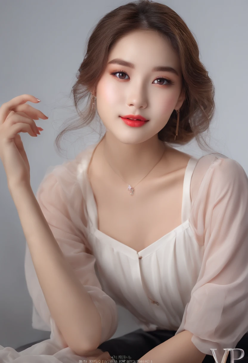 full bodyesbian "(Best quality,A high resolution),(Realistic),(Studio lighting),(Portrait),(16-year-old) Cute girl,(Reporter),(professional),(Vivid colors),(Detailed eyes, Lips),(Studio type),(Reporter),(microphones),(Professional attire),(confident smile),(Dynamic pose),(Neutral background),(Bright, a vibrant atmosphere)"Lovely journalist for 16 years (High quality,4K,8K,A high resolution,Masterpiece:1.2),Beautiful detailed eyes,beautiful detailed lips,Long hair,uniform, (((16 year old girl))),Long-haired girl in casual dress sitting in studio , hand sign,Mare hair,professional,Vibrant colors,Soft lighting,Subtle shadows,Messy bun, Mare hair breeze,stunning elegant pose,A confident expression,Expressive eyes,Curved eyelashes,Subtle blush,Sparkling highlights,sharp detailed,Soft skin,Precise coloring,Glowing atmosphere,Dynamic composition,Sublime works of art, Small round eyes, Chinese teenagers, glossy pink lips, Seductive cute smile, K pop look, Complete anatomy of the whole body