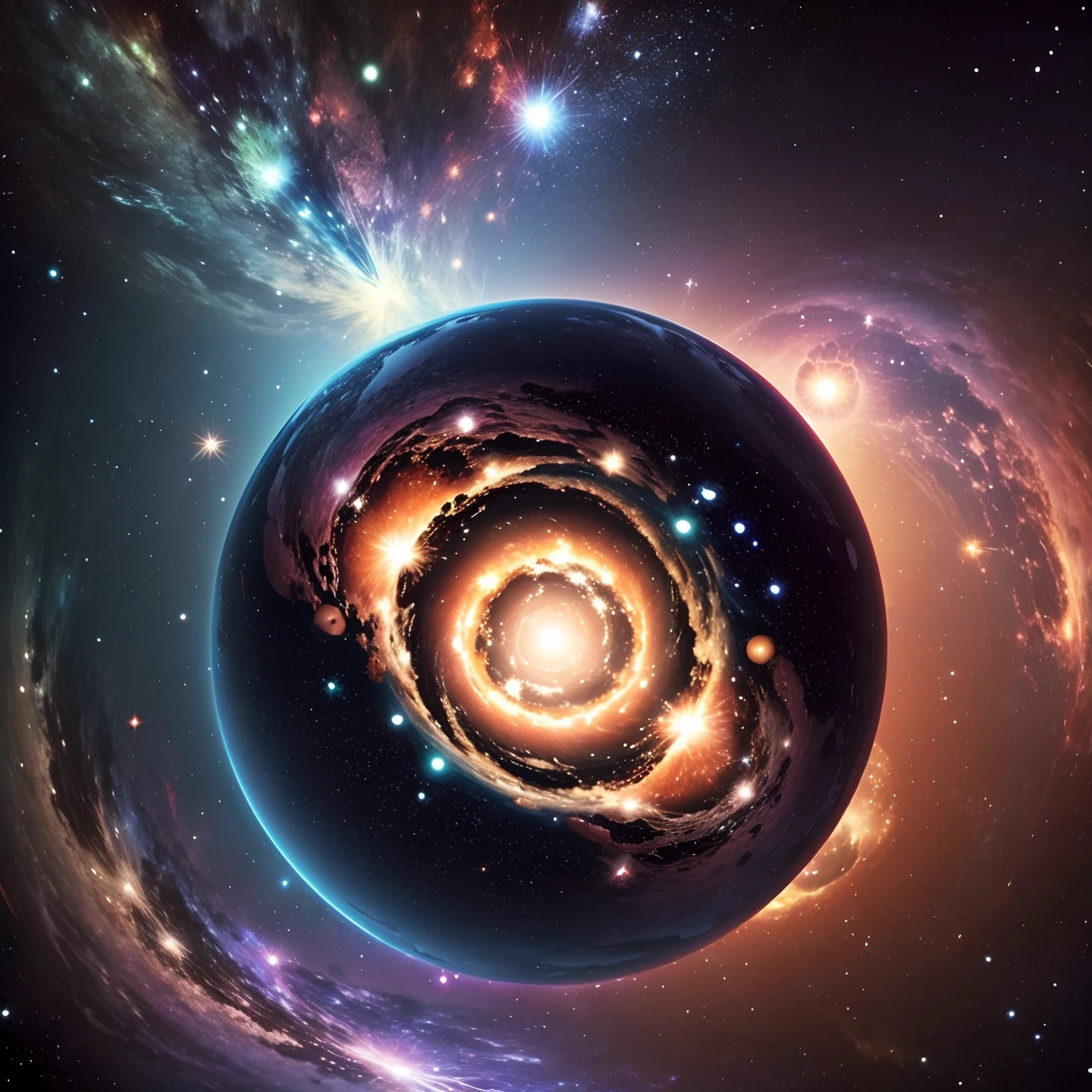 Multiverse, big bang, multiple earths overlapping, different earths, expanding universe, stars,