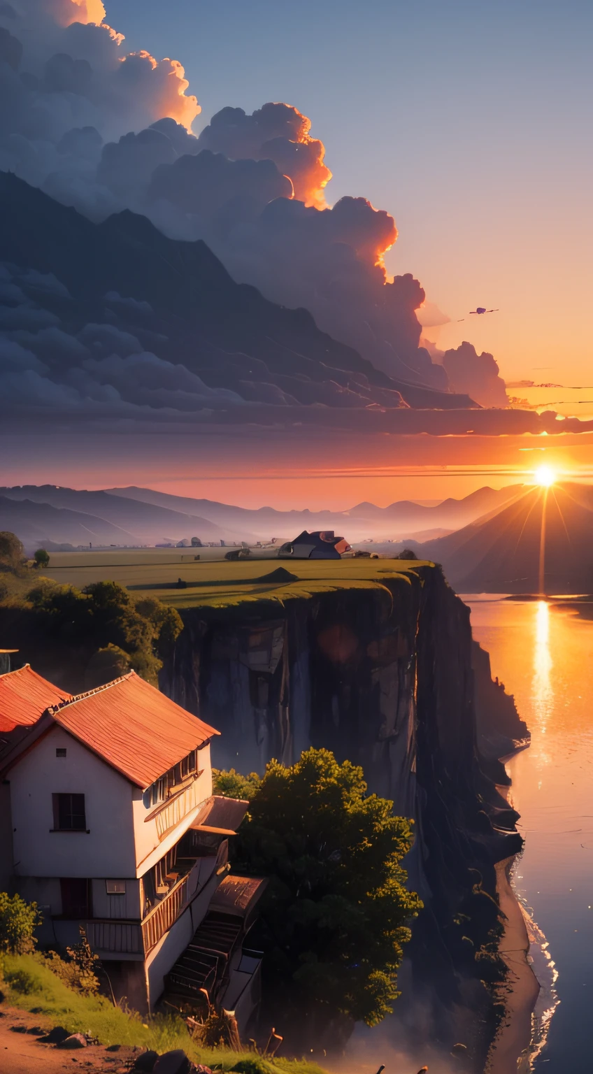 ((Good morning)) Sunrise, Village, Amazing view, 8K, hyper HD,