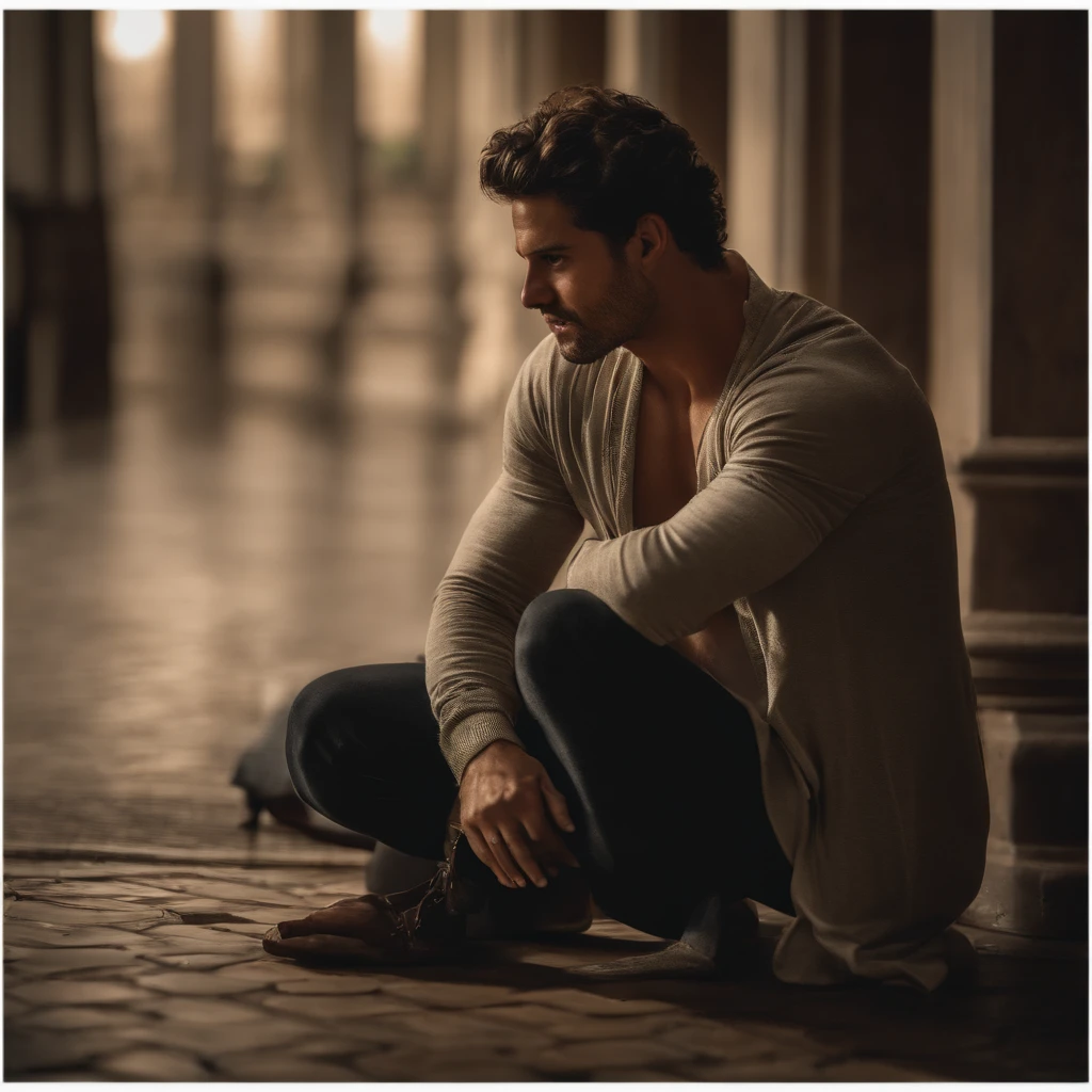 Very poor young man, qui n'a pas d'argent, The man is dirty and has torn clothes, il est au millieu d'une rue sale