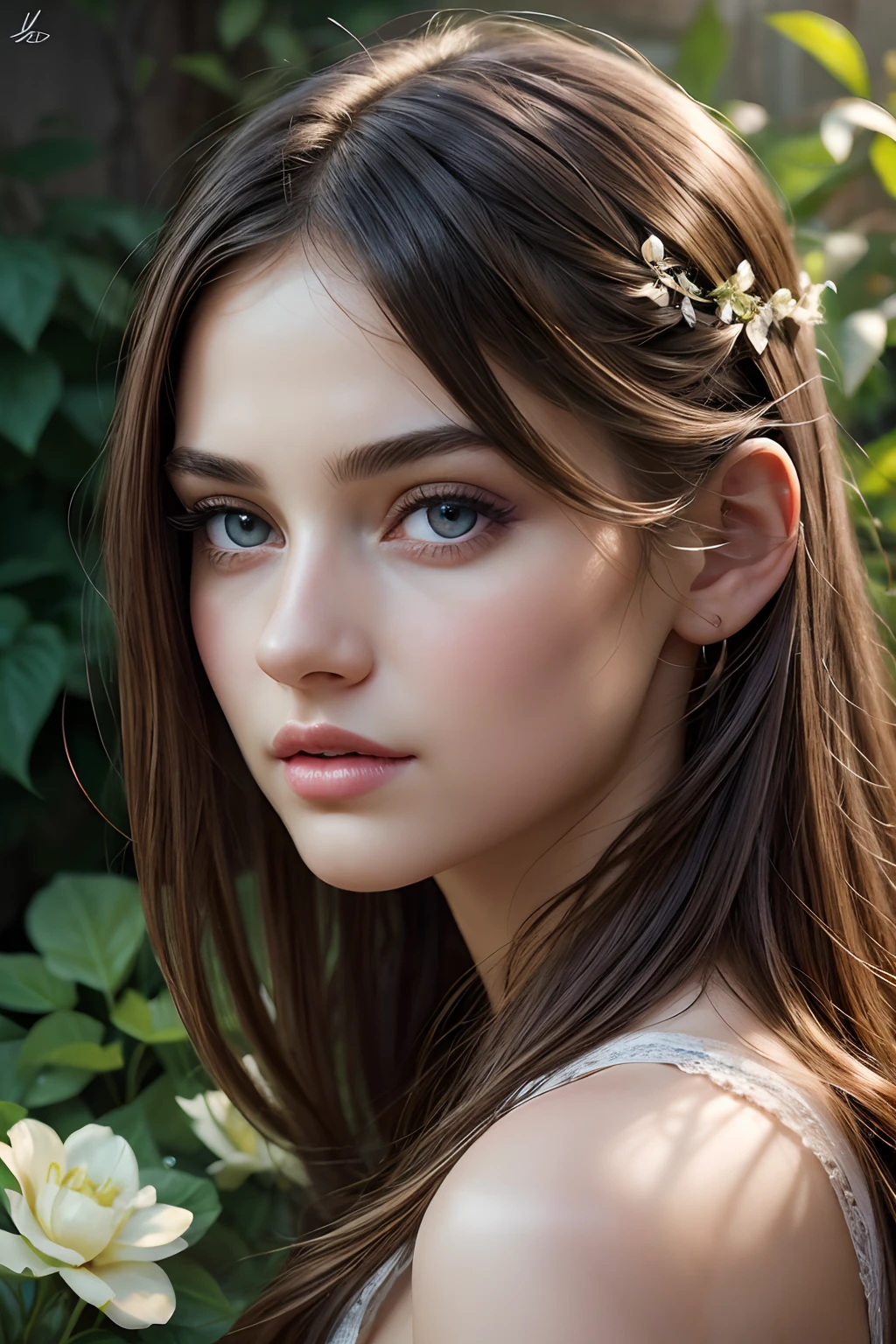 A girl in a garden,illustration,beautiful detailed eyes,beautiful detailed lips,extremely detailed eyes and face,long eyelashes,ultra-detailed,photorealistic:1.37, HDR,UHD,studio lighting,ultra-fine painting,sharp focus,physically-based rendering,extreme