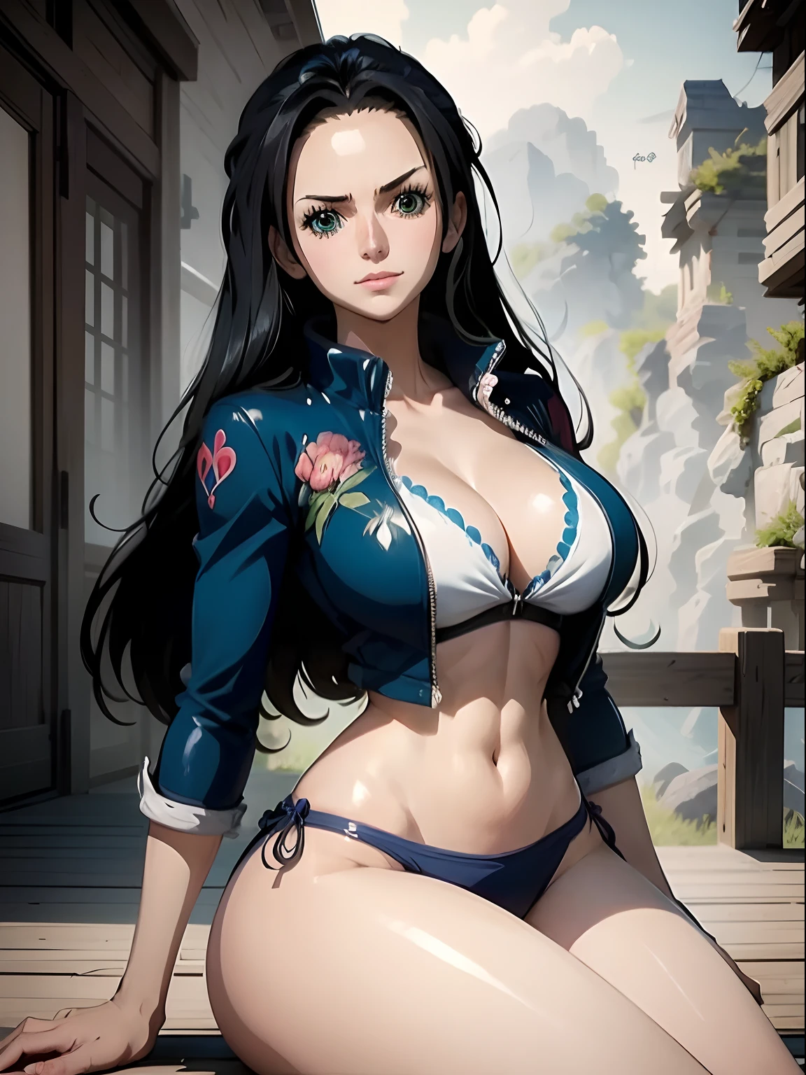 Masterpiece, Anime girl, solo , Nico robin, one piece Anime, blue suit,