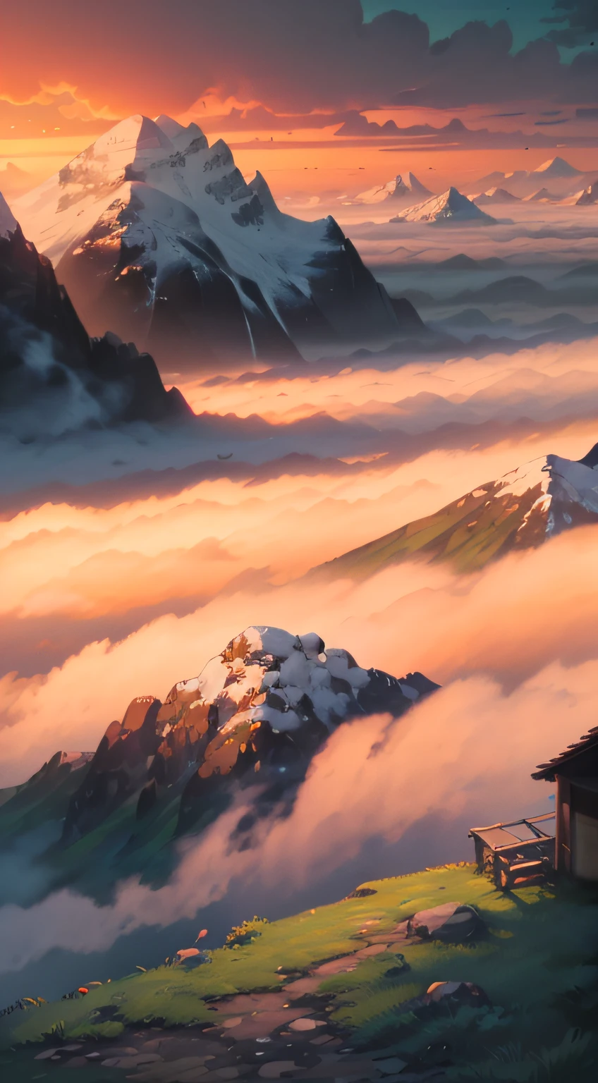 ((Good morning)) Sunrise, Village, Amazing view, 8K, hyper HD,