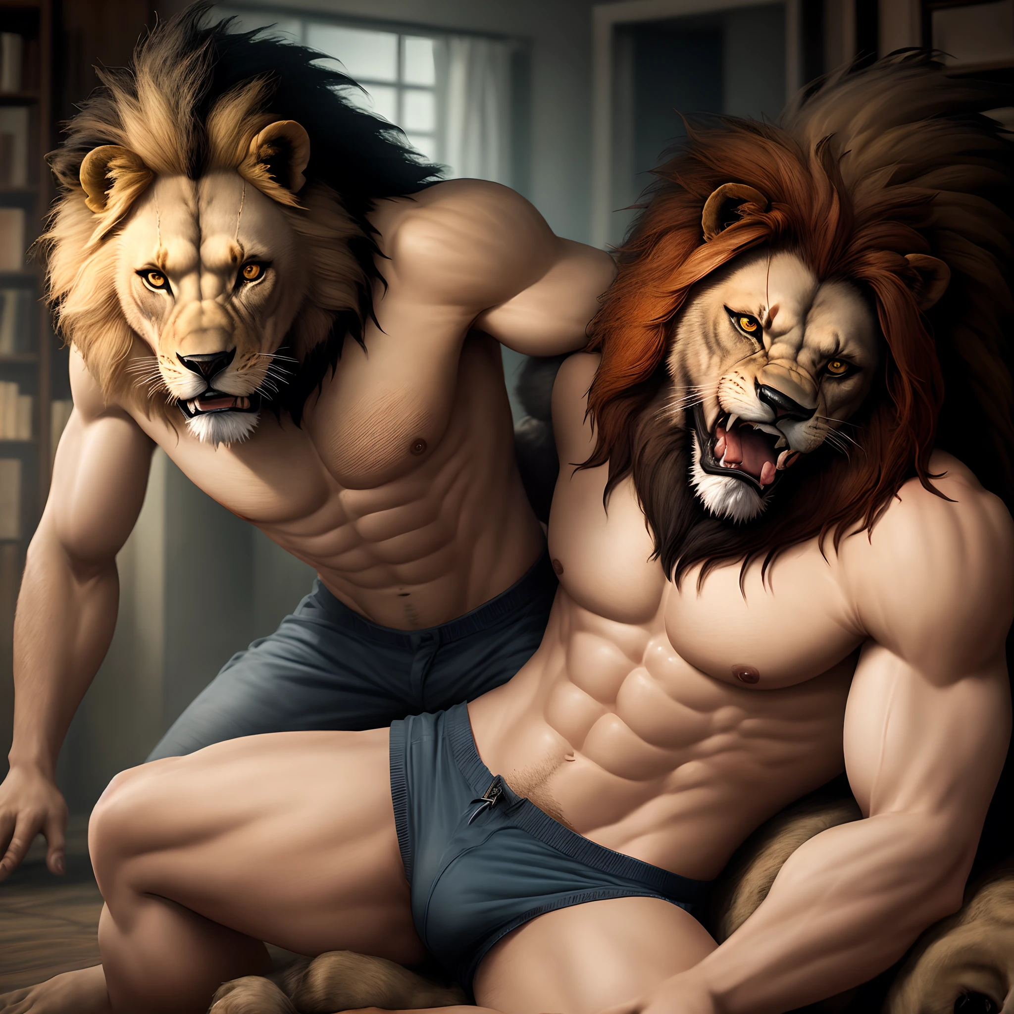 Lion chasing werewolf