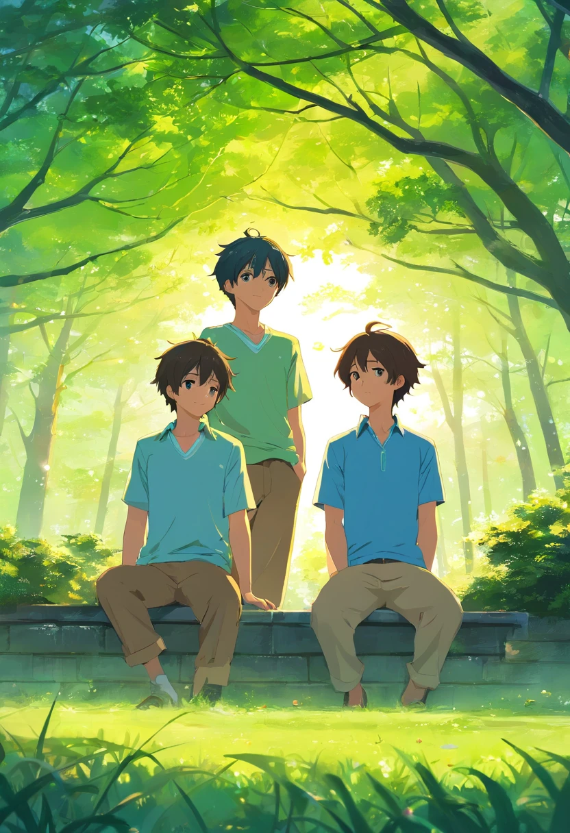 tmasterpiece,best qualtiy,Still,1boys,school ground,Wagas,The tree,handsome,choker necklace,blue-sky,brightly,