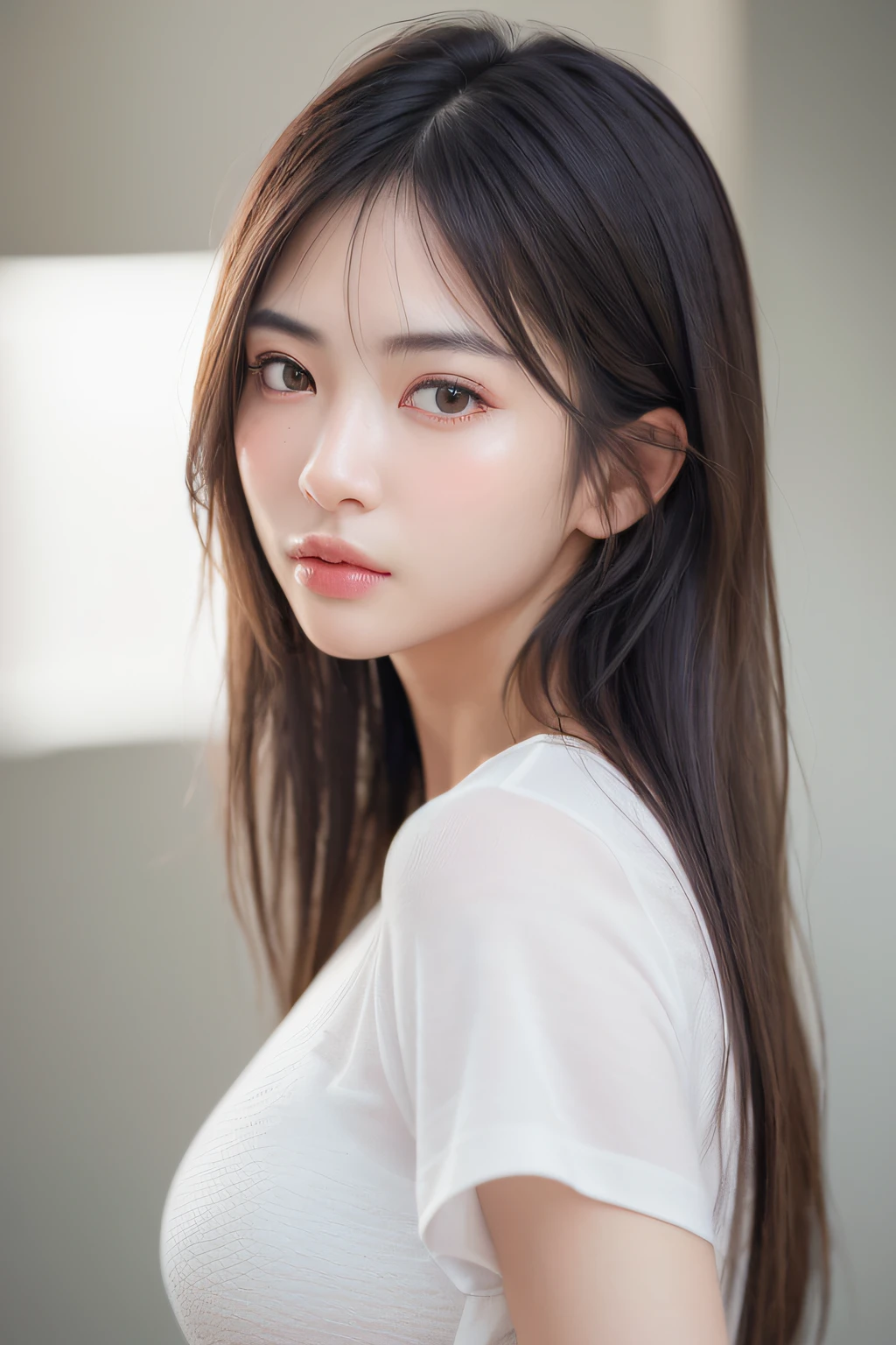 uma mulher com cabelos longos vestindo uma camisa branca e uma camisa branca, Mulher sul-coreana bonita, menina coreana, young adorable korean face, mulher coreana jovem bonita, Atriz coreana bonito, linda mulher coreana jovem, Ulzzang, Jaeyeon Nam, maquiagem coreana popular, korean symmetrical face, wan adorable korean face, Lee Ji-eun, Lee Ji - Eun