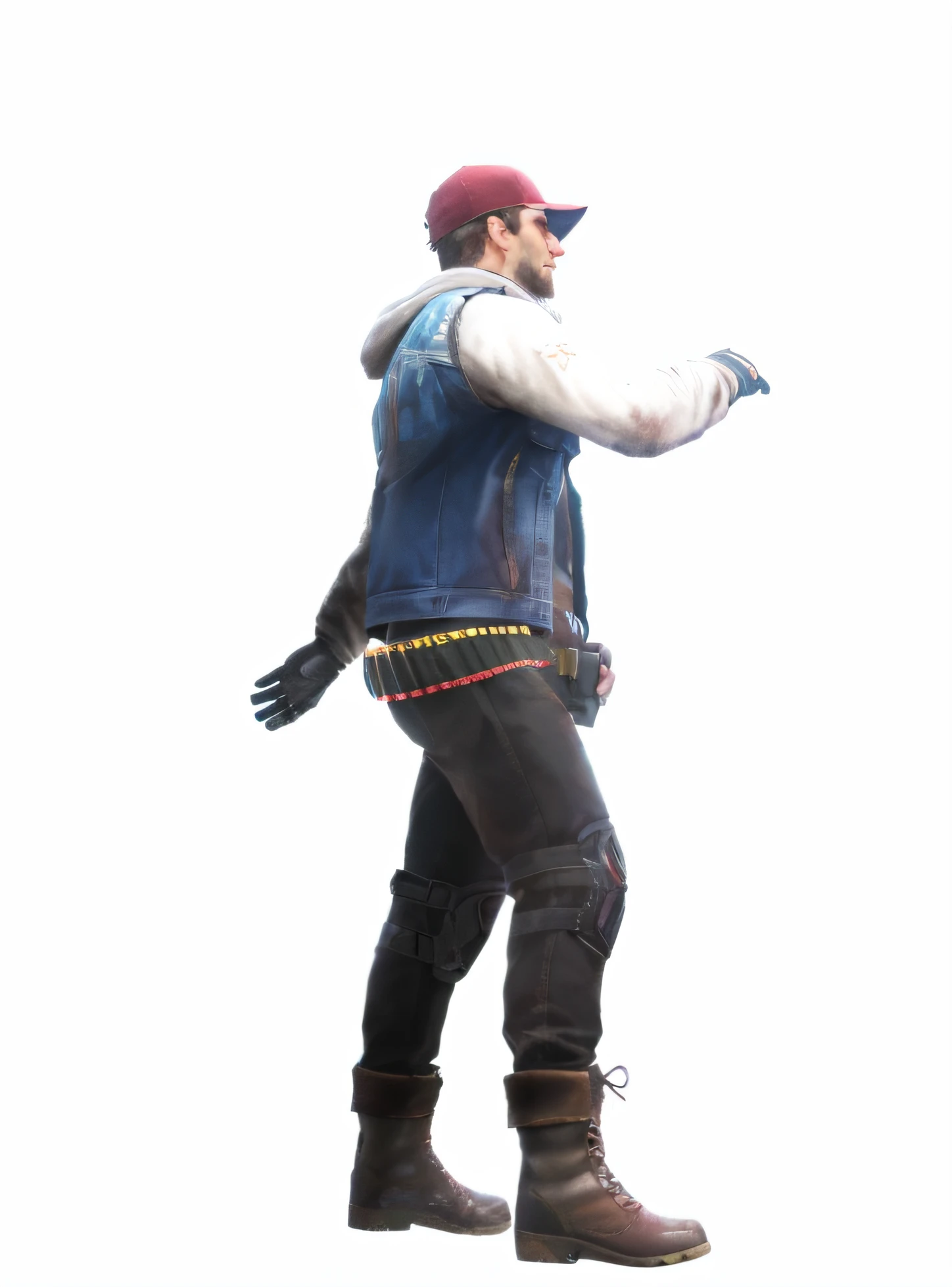 (Best quality,4K,8K,A high resolution,Masterpiece:1.2),Ultra-detailed,(Realistic,Photorealistic,photo-realistic:1.37),Close-up of a man wearing a jacket and hat holding a gun, 3D rendered by Gemma 985, 2 km, 2K, Aiden Pierce, Dynamic Action Pose, Main character, videogame character, Contra's character art, jerma, video game characters designs, sigma male, spear, athlete, fighting game character, male character