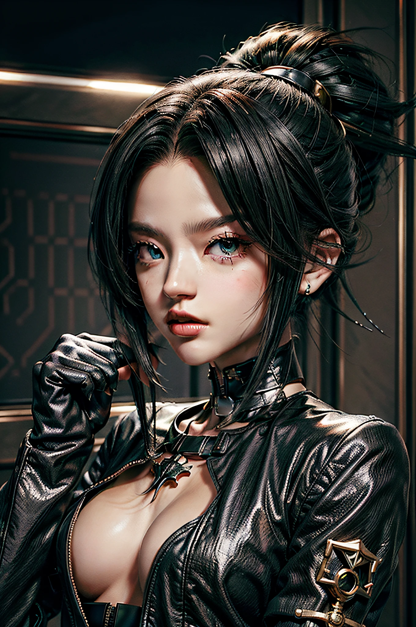 fotografia de moda: At the intersection of fashion and cyborg aesthetics," Yugi"((yugi YU-GI-OH)) in a digital realm dominated by binary code. ""olhos perfeitos"", Como uma musa minimalista op-art,("Black dragon around you") Symbolizes innovation in beauty, com sua impressionante paleta FULL HD 32k de preto, ouro, e tons brancos.