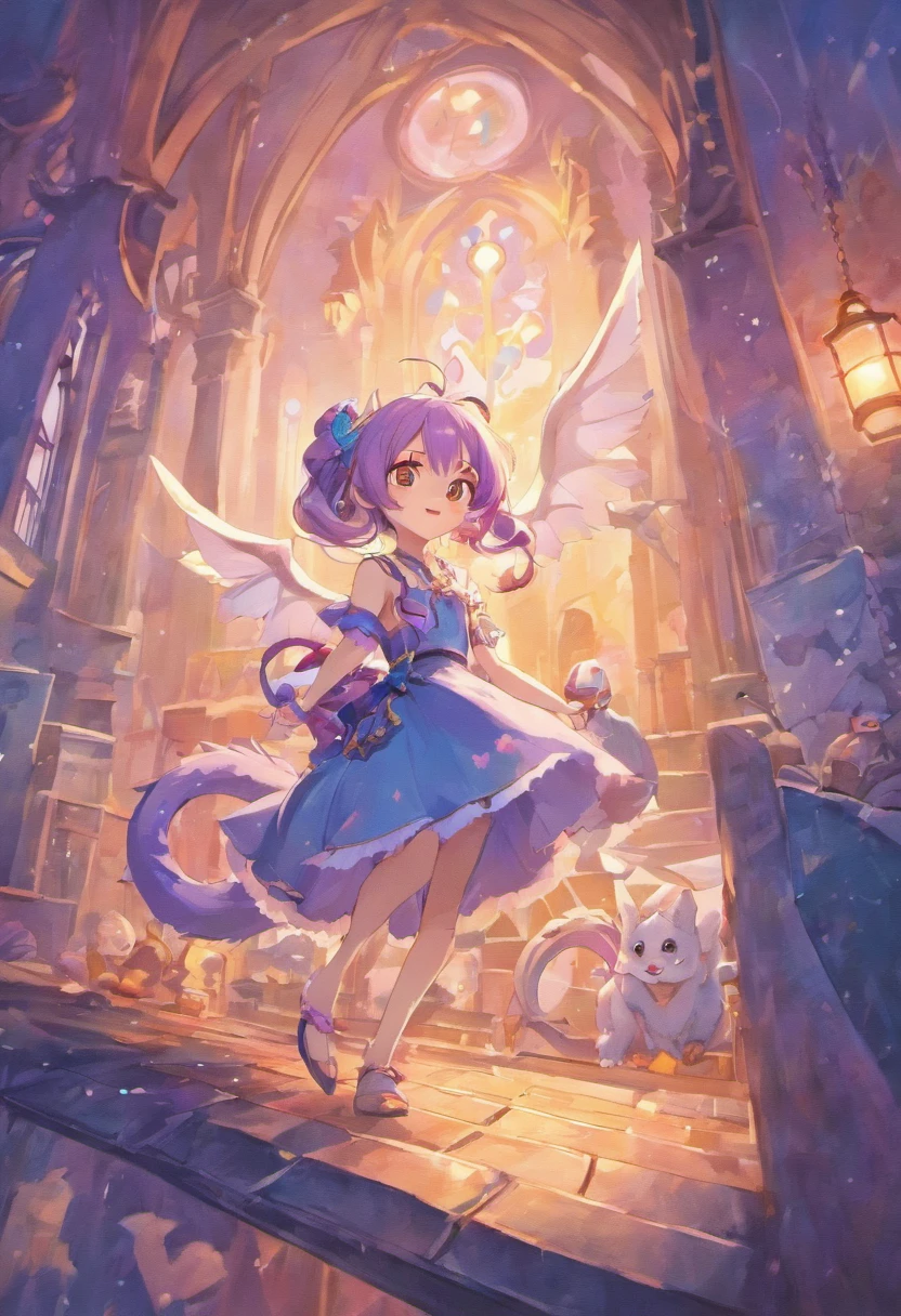 In a magical world of stuffed animals, there lived a stuffed dragon called Drako. He was a very cute dragon with purple scales and bright eyes. He lived alone in a stuffed castle, but he was happy that way.
One day, a bright light appeared in the sky. Drako looked up and saw a fairy flying towards him.
