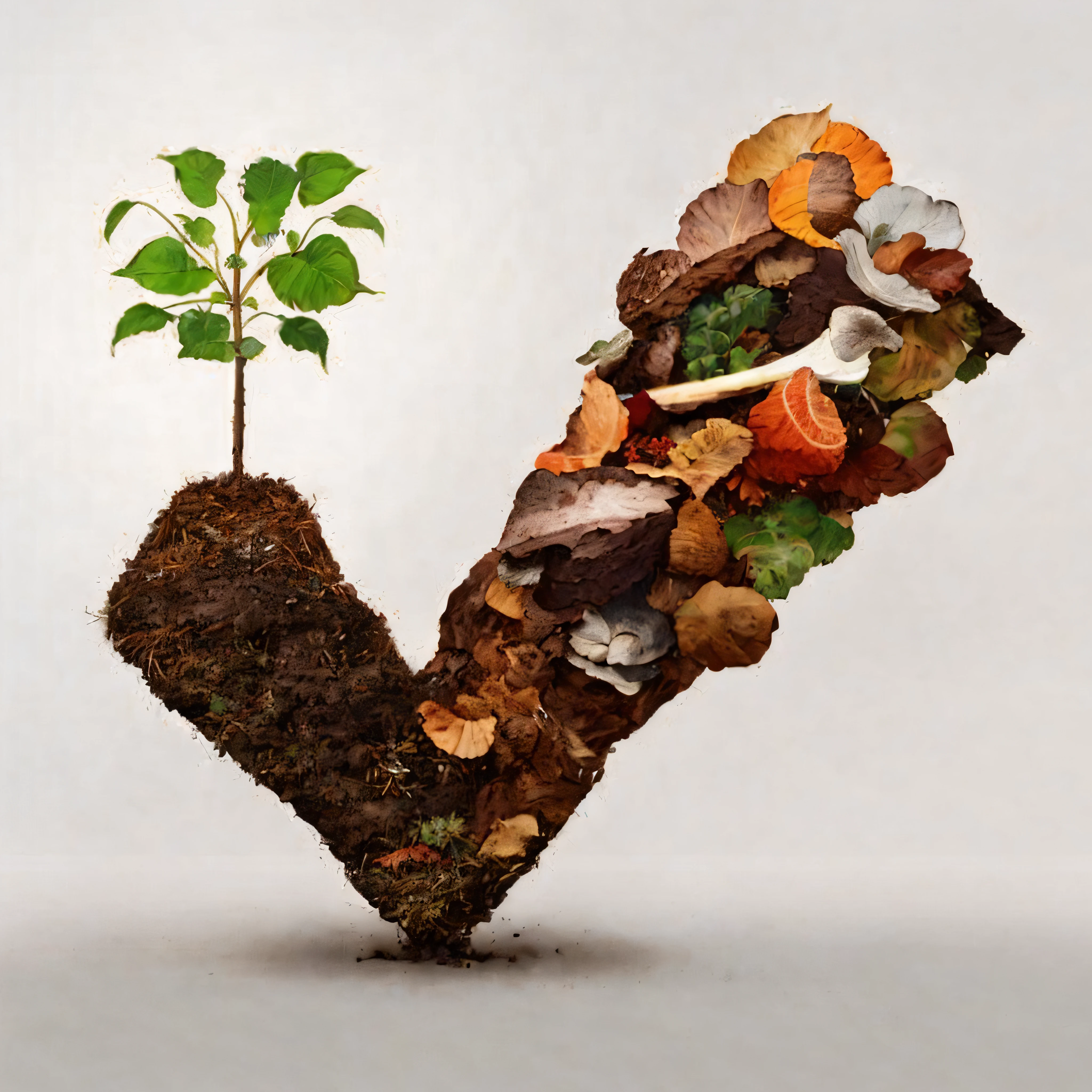 ((Best Quality, 8K, Masterpiece: 1.3)), best quality, ultra high res, a close up of a plant growing out of a pile of garbage, organic matter, sustainability, organic biomass, sustainable materials, promo image, plant roots, permaculture, nitrogen-rich soil, organic and robotic, environment, environmental, sustainable, soil, organics, organic growth, by Jakob Gauermann, media photo, graphic, root system, good graphic