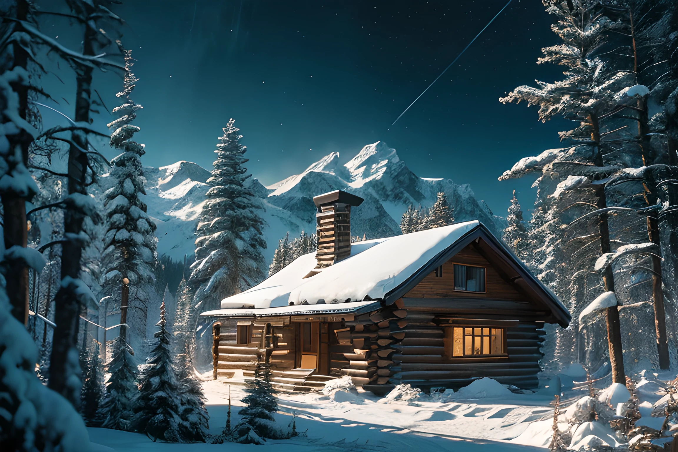best quality, ultra-detailed, extremely delicate,
mountain cabin, exterior, scenery,
depth of field, professional lighting,
photon mapping, radiosity, physically-based rendering,