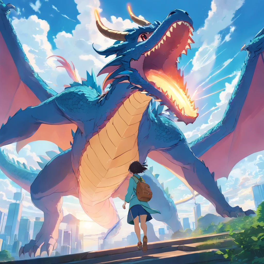 A giant dragon flying towards the ground