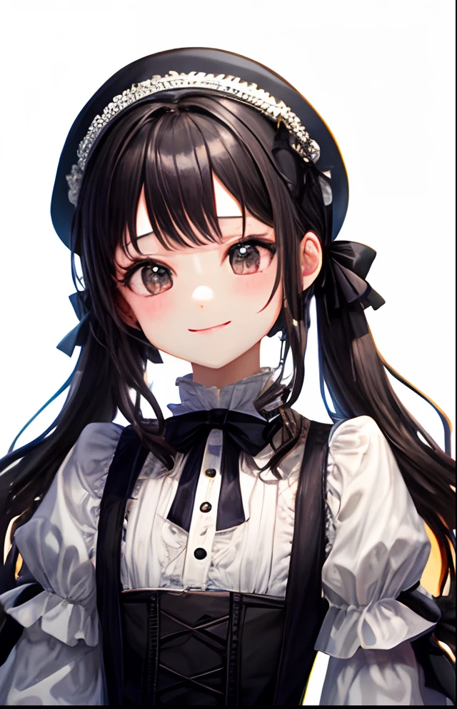 girl with、No background、without background、Background through、Black hair、A dark-haired、Black eyes、Black eyes、Small twin tails on top、Small double knots、half up、White beret、beret、bow ribbon、frilld、Gothic lolita、Lolita Fashion、Heavy dresses、White Dress、robe blanche、Glitter、kirakira、A smile、kawaii、childish、childish、twinsies、2guys、There are two of them、No background