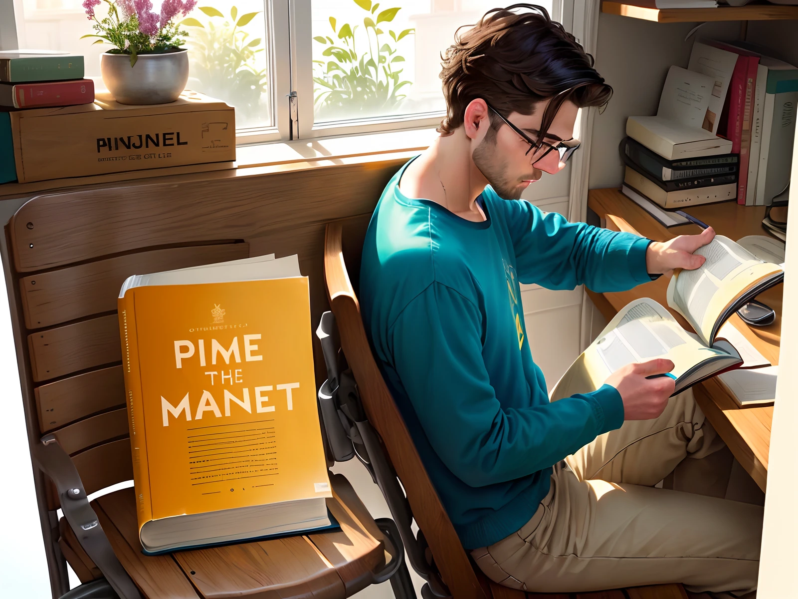 A person reading a book titled "The Piss Manual"