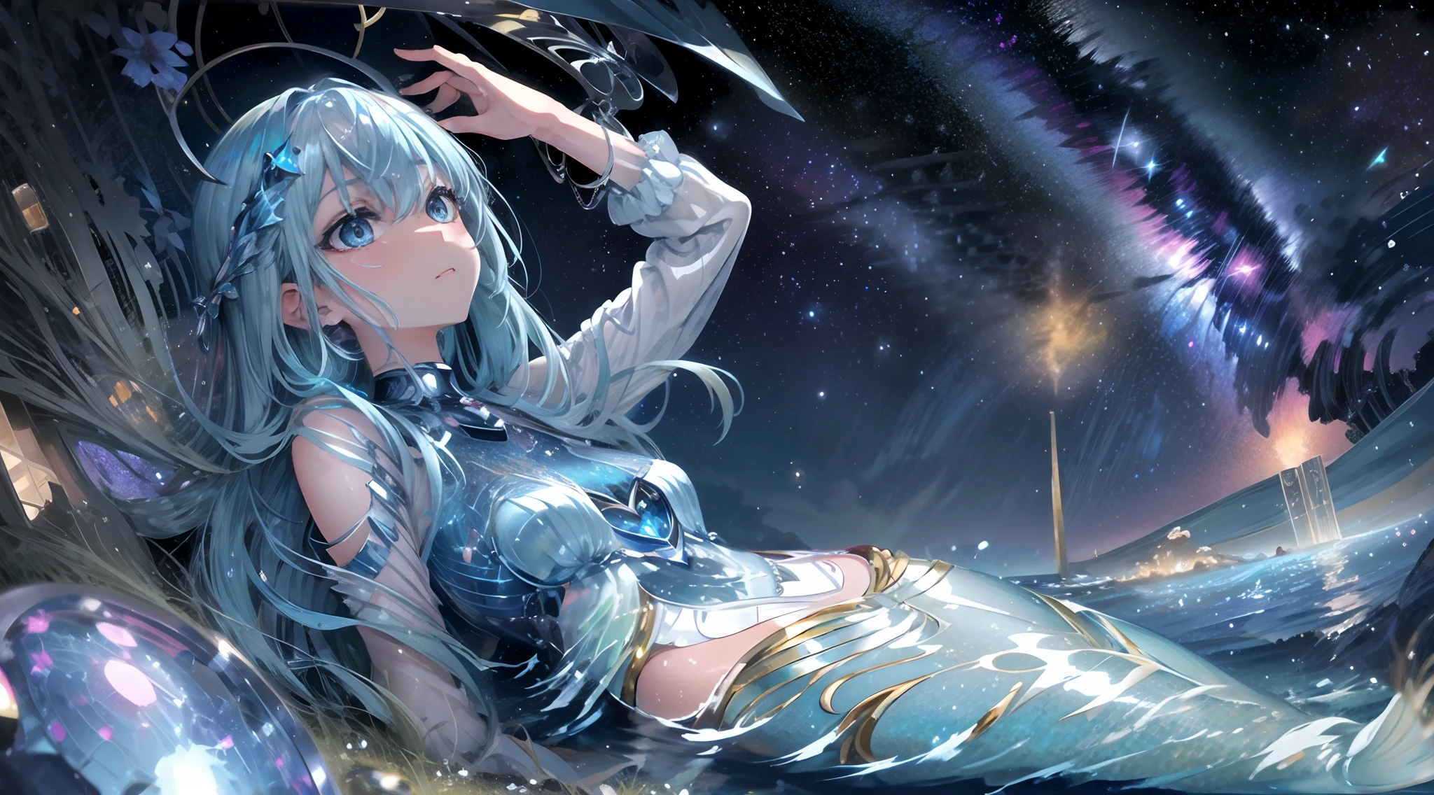 Beautifully reflected light Mermaid caudal fin The lower body is a fish Beautiful fece