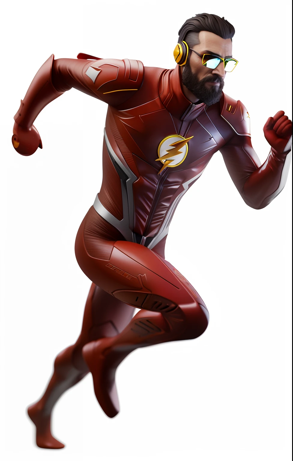 imagem arafed de um homem em um traje lampejo correndo, imagem lampejo, O Flash com roupa de entregador,, with sunglasses, sorrindo para o visualizador, lampejo chamativo elegante, Speedster, um hiper realista, ultra render, ciborgue dc, Destaque no Zbrush Central, hq render, lampejo, 8k render", Artista CG, hyper real render, zbrushcentral, lampejo ativado, unbiased render, red lightning!!