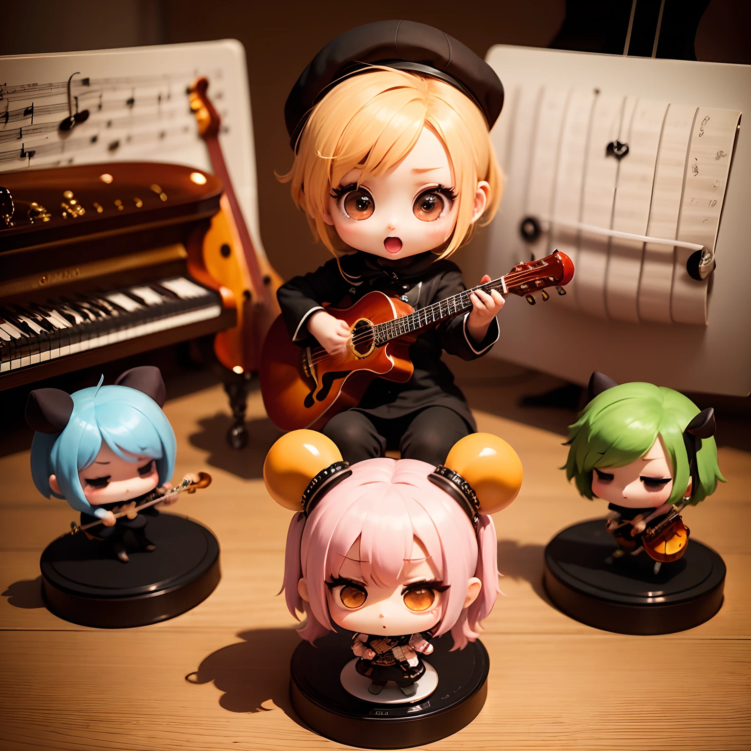 masterpiece、top-quality、ultra-detailliert、(Chibi Chara musicians:1.2)、(Artist Photography Flavor Images:1.2)、band vocals、