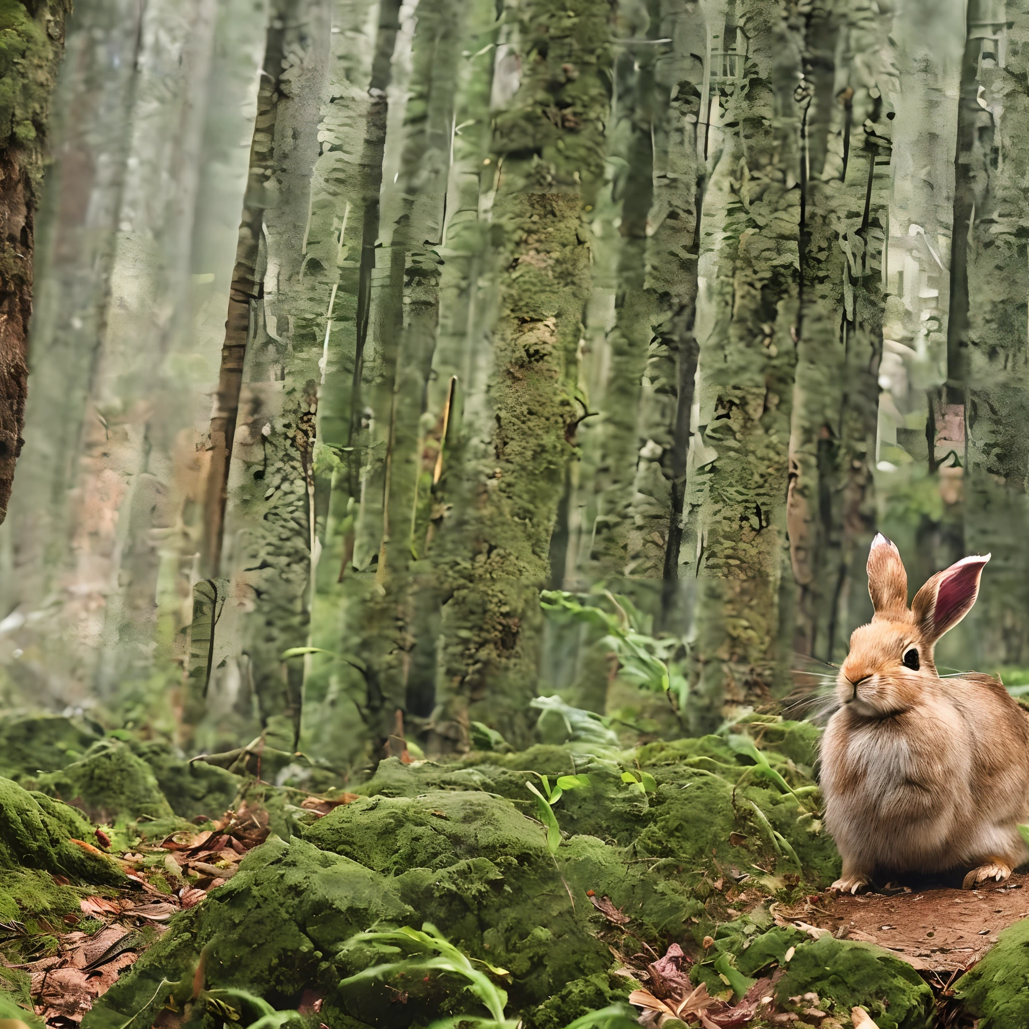 ((Best quality, 8K, Masterpiece :1.3)), Sharp focus :1.2,a cute bunny,Watch the map and hike through the forest,Adventure Bunny,Traveling rabbits