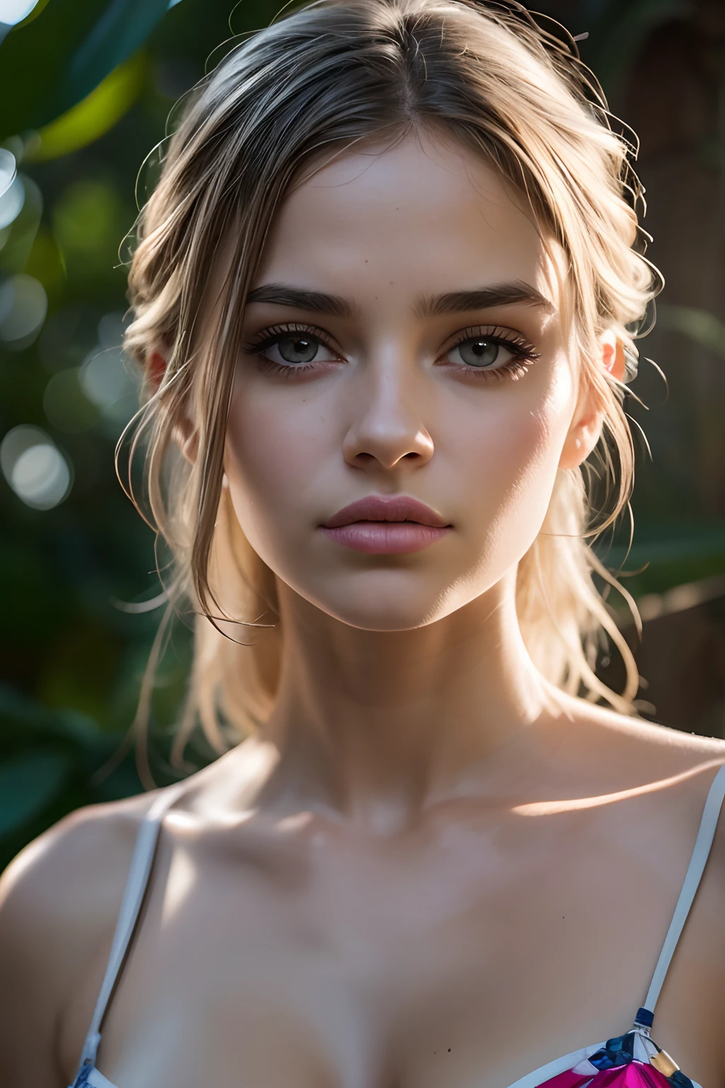 1girl, 25-year-old girl, (Pecho C grande: 1.6),  piel real, Piel realista, pecho real, pecho realista, Detailed skin characteristics, Detailed Clothing Features, Proporciones corporales, Cuerpo voluminoso, Ultra detallado, Cara real, Detailed facial features, (cabello rubio muy largo: 1.4), Hermosos ojos, ojos azules, ojos detallados, labios rosados, Brillo en los labios, Cara y senos detallados, La mejor calidad, Obra maestra, 8k, Raw photography,