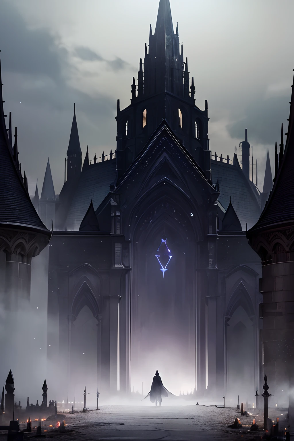 (best quality,ultra-detailed),dark man mage,full body,medieval,ruins,horned hooded cloak,ancient atmosphere,dusty,weathered stone,mysterious,enchanted,dark magic,mystical glow,sorcerer,spellcasting,staff of power,moonlit sky,ominous clouds,haunting shadows,eerie silence,gothic architecture,sinister aura,ancient runes,whispering winds,arcane symbols,ghostly figures,lurking shadows,majestic pillars,spooky atmosphere,magic in the air,misty mist,twisted vines,mysterious fog,dimly lit torches,spectacular detail,mythical realm,supernatural powers,mystical energy,stunning night scene,ominous presence,dramatic composition