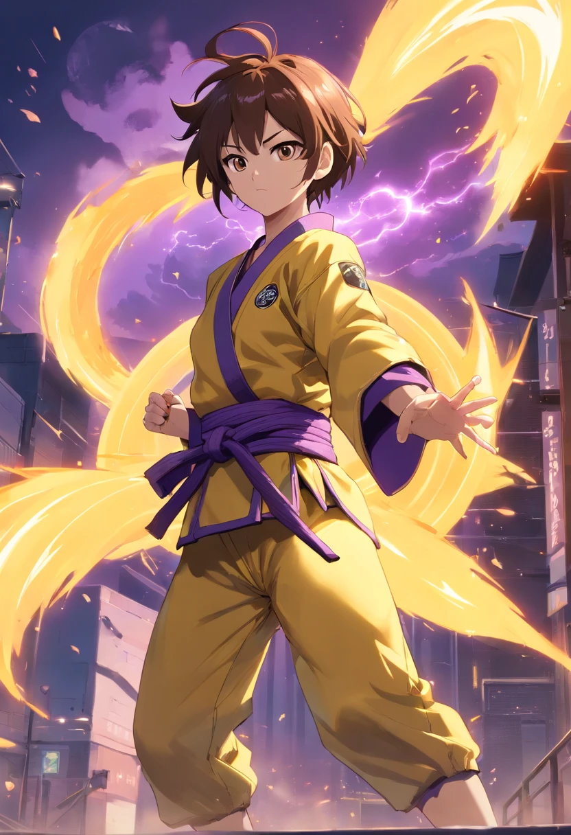 Ginyu Force theme autumn and summer return to dust,Style: Urban simplicity, jiu jitsu gi, colors: yellow, purple, black details: The top is intimidating, large shoulder pads, saiyan battle armor material