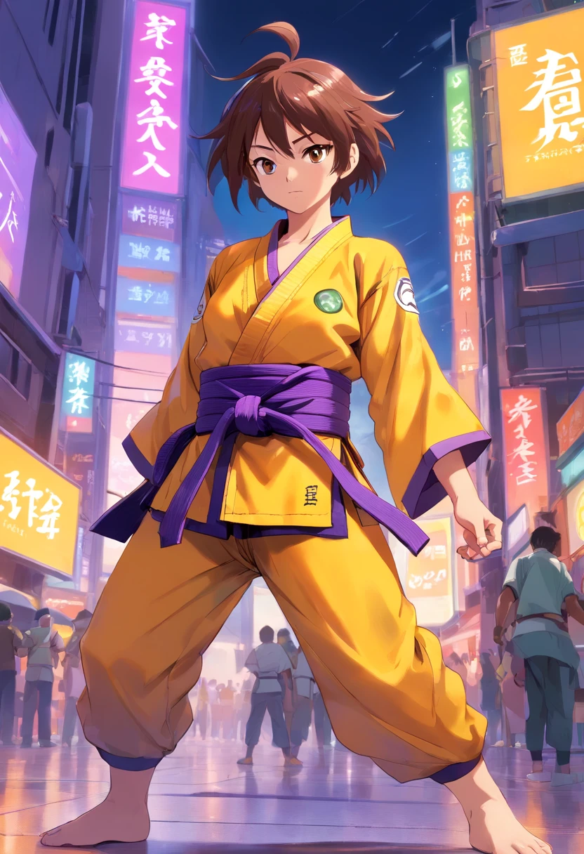 Ginyu Force theme autumn and summer return to dust,Style: Urban simplicity, jiu jitsu gi, colors: yellow, purple, black details: The top is intimidating, large shoulder pads, saiyan battle armor material