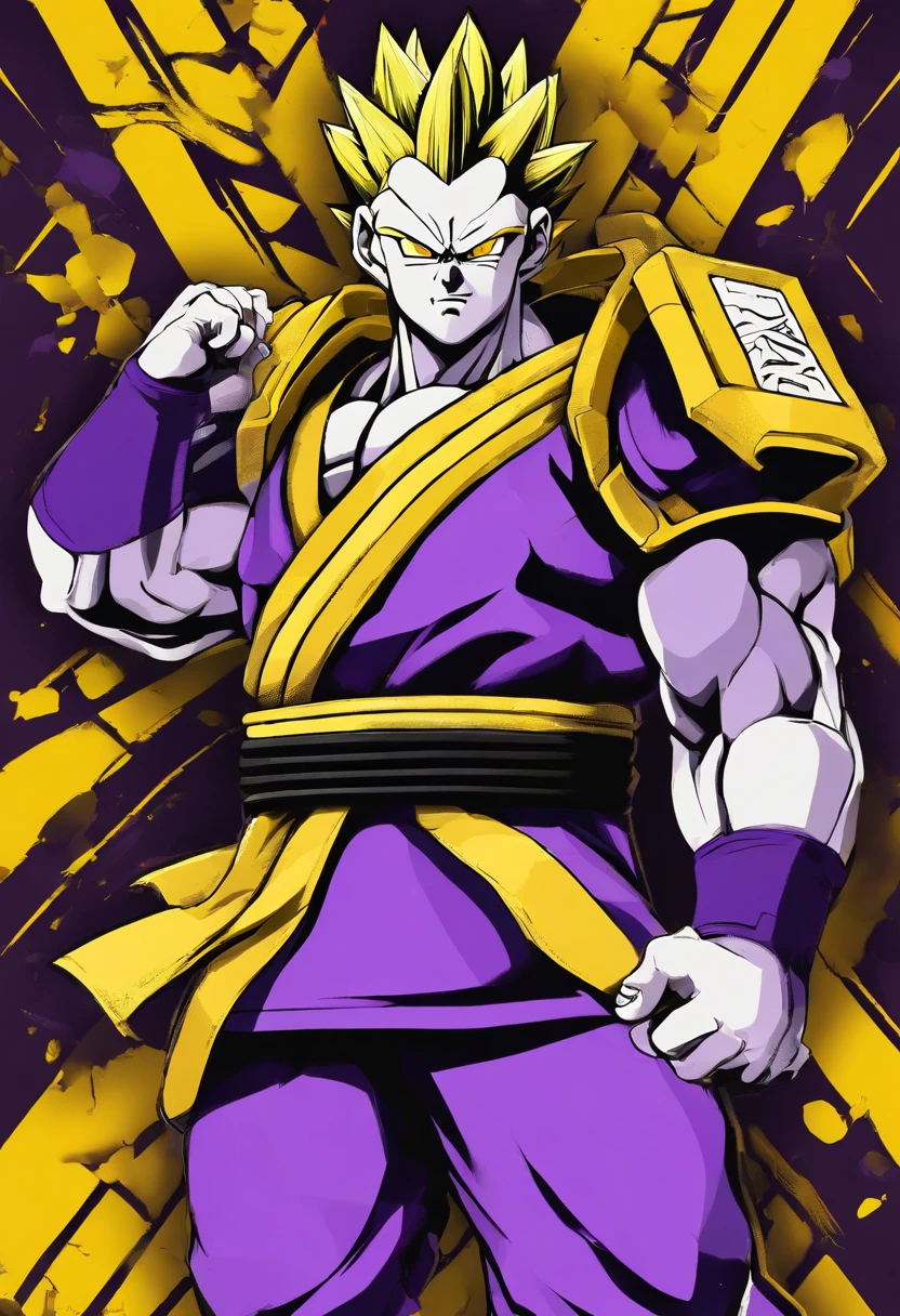 Ginyu Force theme autumn and summer return to dust，Style: Urban simplicity, jiu jitsu gi, colors: yellow, purple, black details: The top is intimidating, large shoulder pads, ginyu force battle armor material, character: captain ginyu