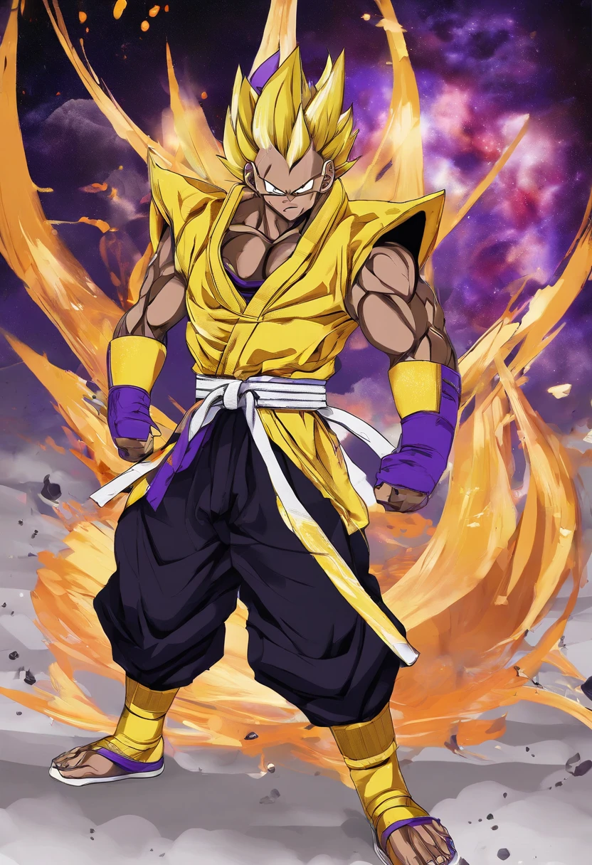 Ginyu Force theme autumn and summer return to dust,Style: Urban simplicity, jiu jitsu gi, colors: yellow, purple, black details: The top is intimidating, large shoulder pads, ginyu force gi material, character: captain ginyu
