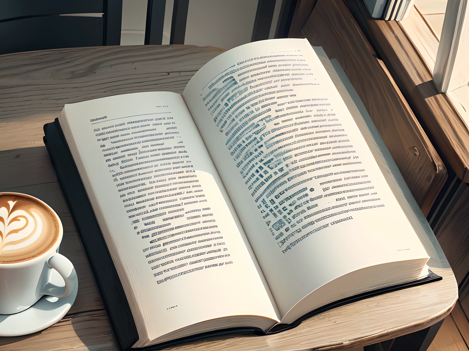 Open book with coffee cup in black and white