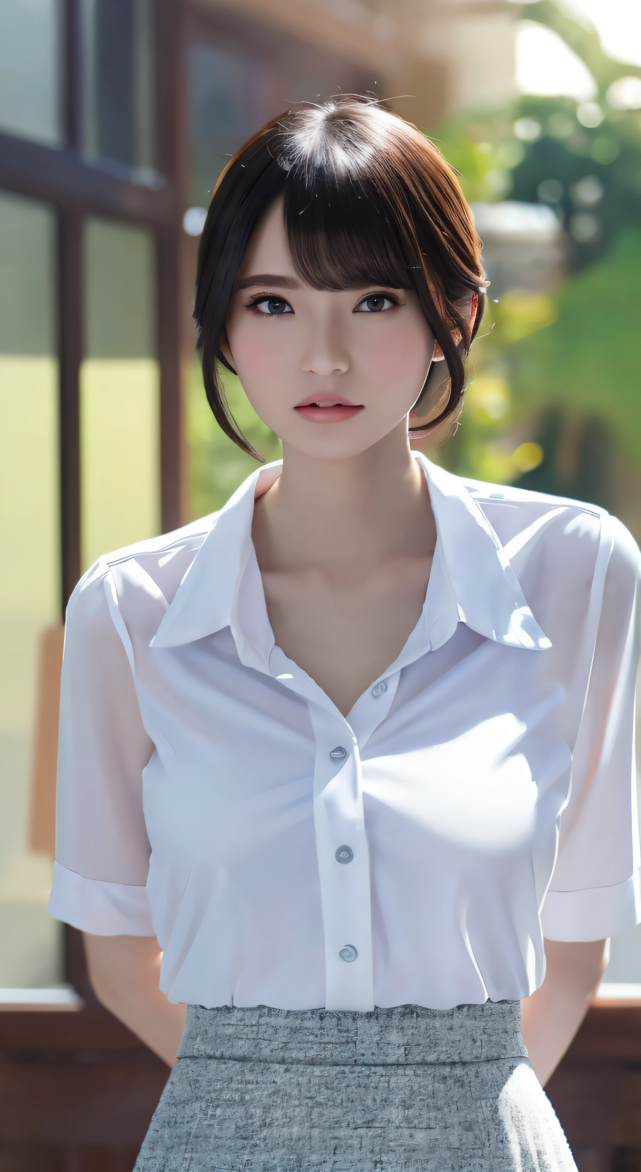 best image quality, 8k, masterpiece, red cheongsam, full body photo, focus clear, beauty with outstanding style, highly detailed face and skin texture, detailed eyes, double eyelids, chinese classic, full body, short hair, big breasts,