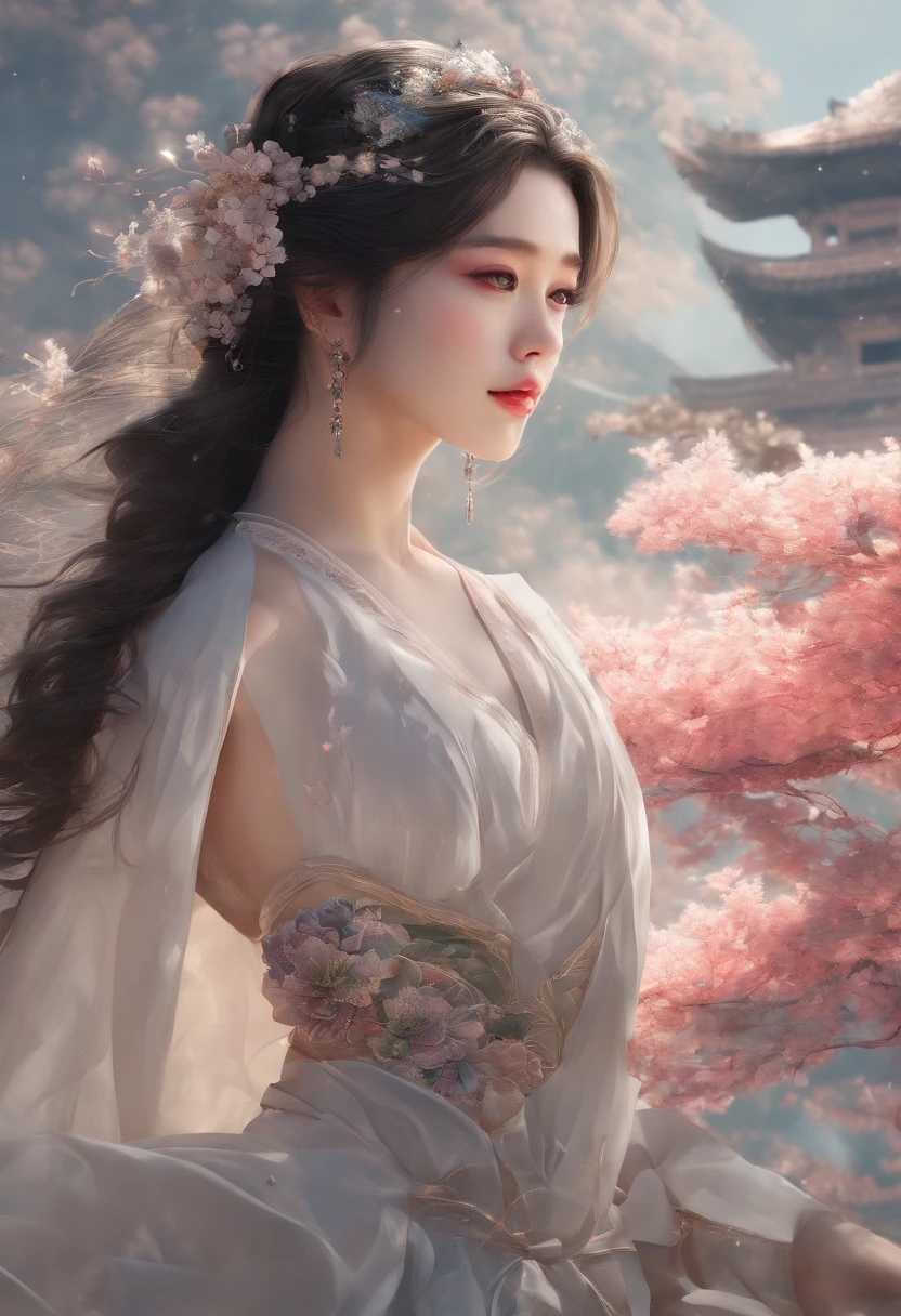 NSFW, Super high quality, Masterpiece, Perfect illustration, extreme hight detail (Delicate light and shadow, highly dramatic picture,)Zhong Hua, 1 girl, Solo, Hanfu, Ancient_Chinese_architecture, flower field, Flowers, (big breast:1.2) (Realistic:1.4), Zen entanglement, mandalas, Tangled, offcial art, Unity 8k wallpaper, Super detailed, Beautiful and beautiful, Masterpiece, Best quality, (Dynamic Angle: 1.4), Glowing skin, (Floating colorful flashes: 1) The most beautiful forms of chaos, elegant, Fauvistdesign, Bright colors, Romantic depth of field exotic_Dance, Half_Naked, Detailed street background