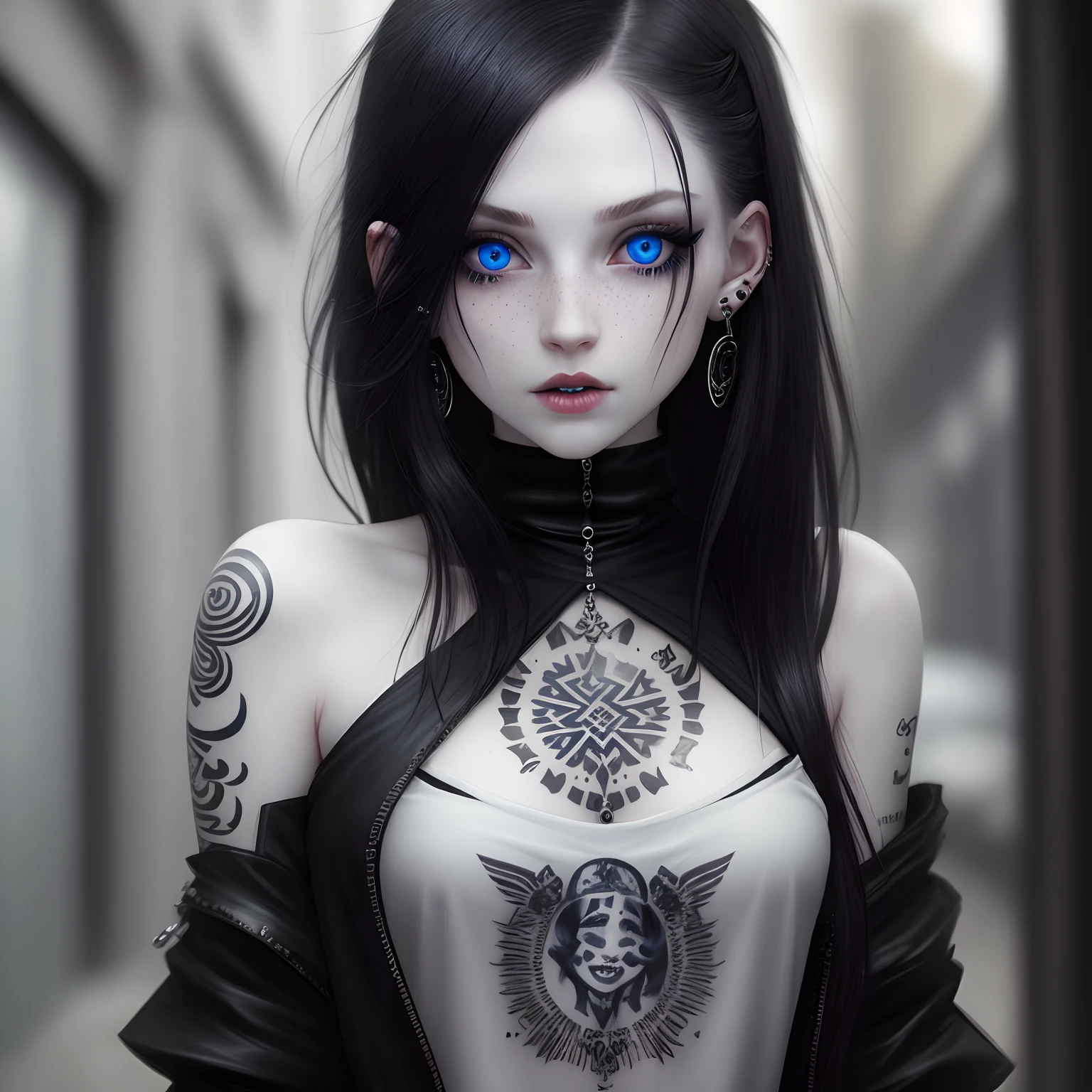 Big breasts, emo shirt.