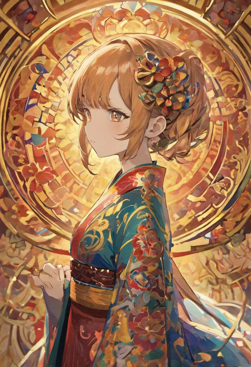 (cloisonne:1.2)，(Masterpiece, Highest quality， hyper qualit, high resolution, 8K), White background ,Detailed face, Oriental elements, reasonable design, full bodyesbian，black color hair，Single horsetail，bit girl，on cheongsam