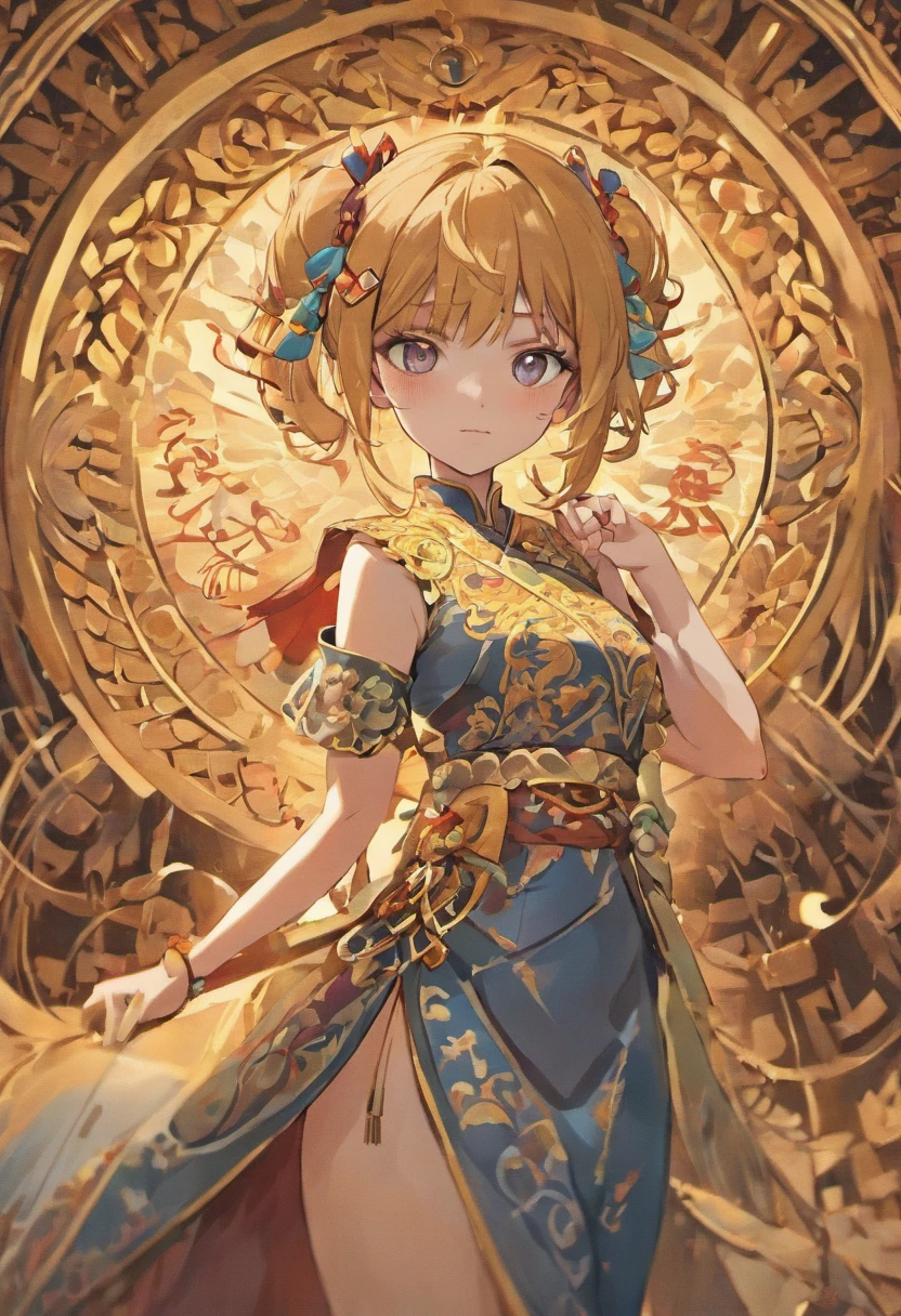 (cloisonne:1.2),(Masterpiece, Highest quality, hyper qualit, high resolution, 8K), White background ,Detailed face, Oriental elements, reasonable design, full bodyesbian,black color hair,Single horsetail,bit girl,on cheongsam