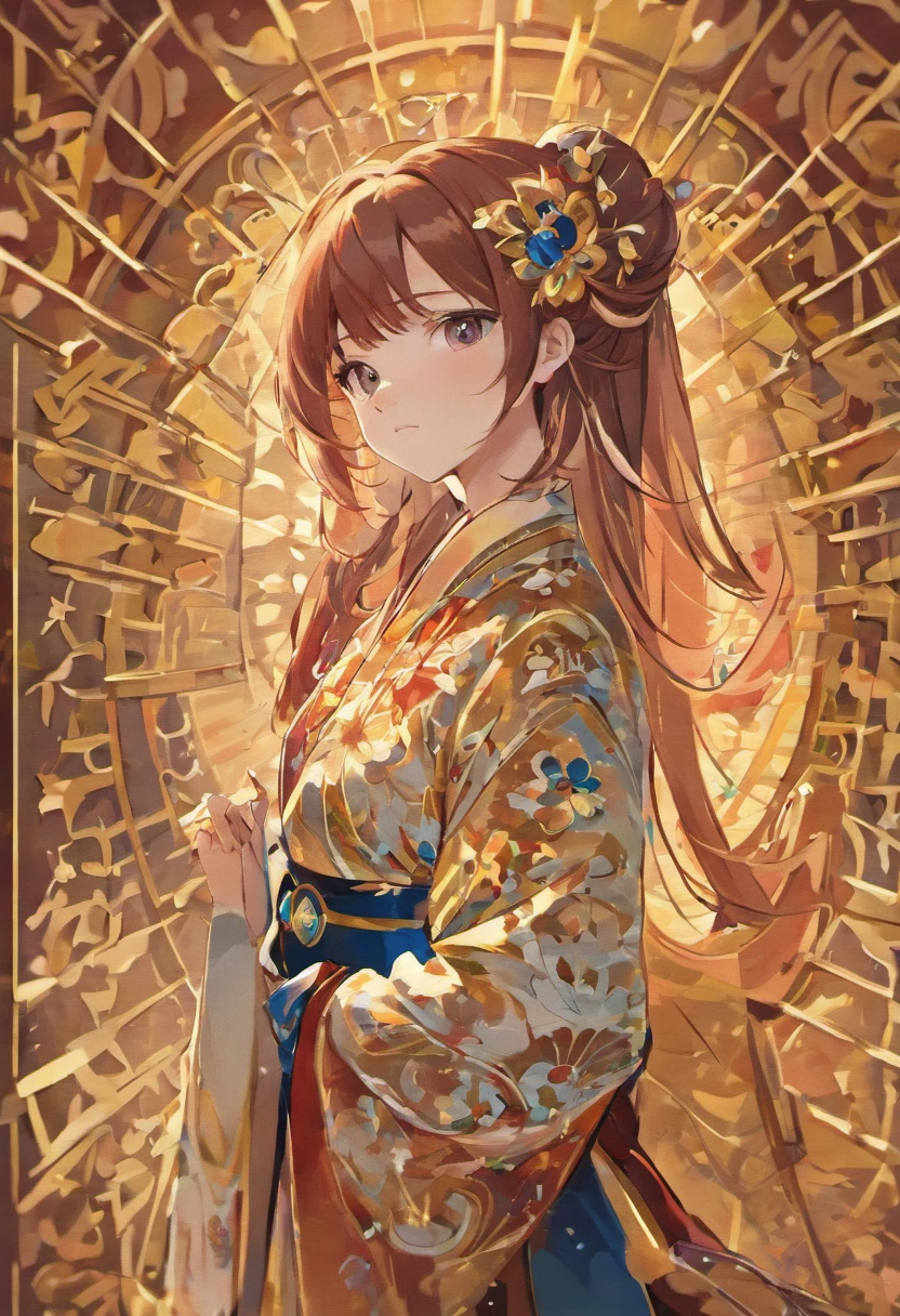 (cloisonne:1.2),(Masterpiece, Highest quality, hyper qualit, high resolution, 8K), White background ,Detailed face, Oriental elements, reasonable design, full bodyesbian,black color hair,Single horsetail,bit girl,on cheongsam