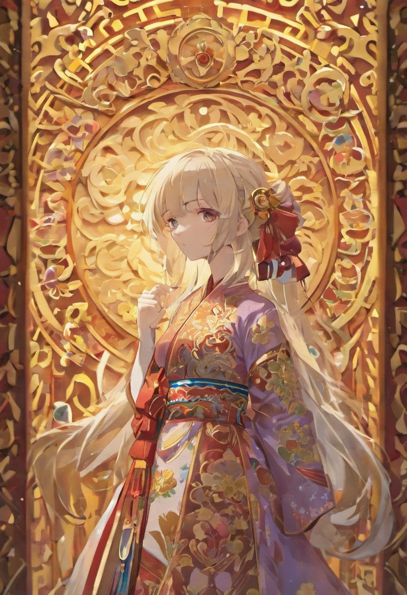 (cloisonne:1.2)，(Masterpiece, Highest quality， hyper qualit, high resolution, 8K), White background ,Detailed face, Oriental elements, reasonable design, full bodyesbian，black color hair，Single horsetail，bit girl，on cheongsam