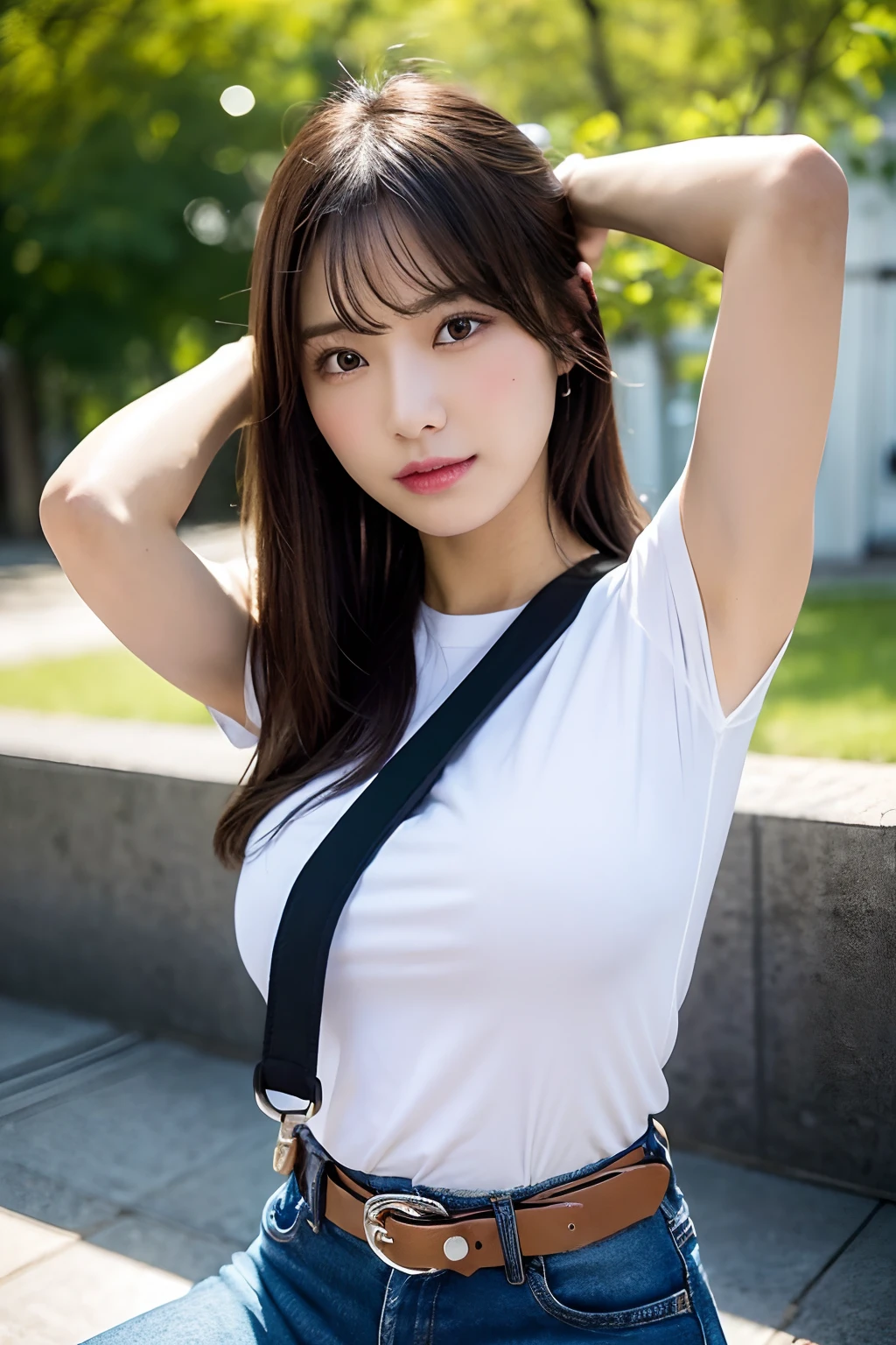 masterpiece、top-quality、The ultra -The high-definition、、colourfull、flat-colors、depth of fields、lens flare 1 girl、、A dark-haired、watching at viewers Black Cutter Shirt a belt black suspenders Social OL ample bosom JINS jeans Face sitting
Waiting to start Armpit sweat perspiring Side of both hands huge-breasted Interparial