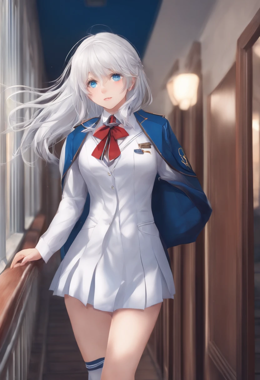 white hair girl blue eyes school uniform nsfw content