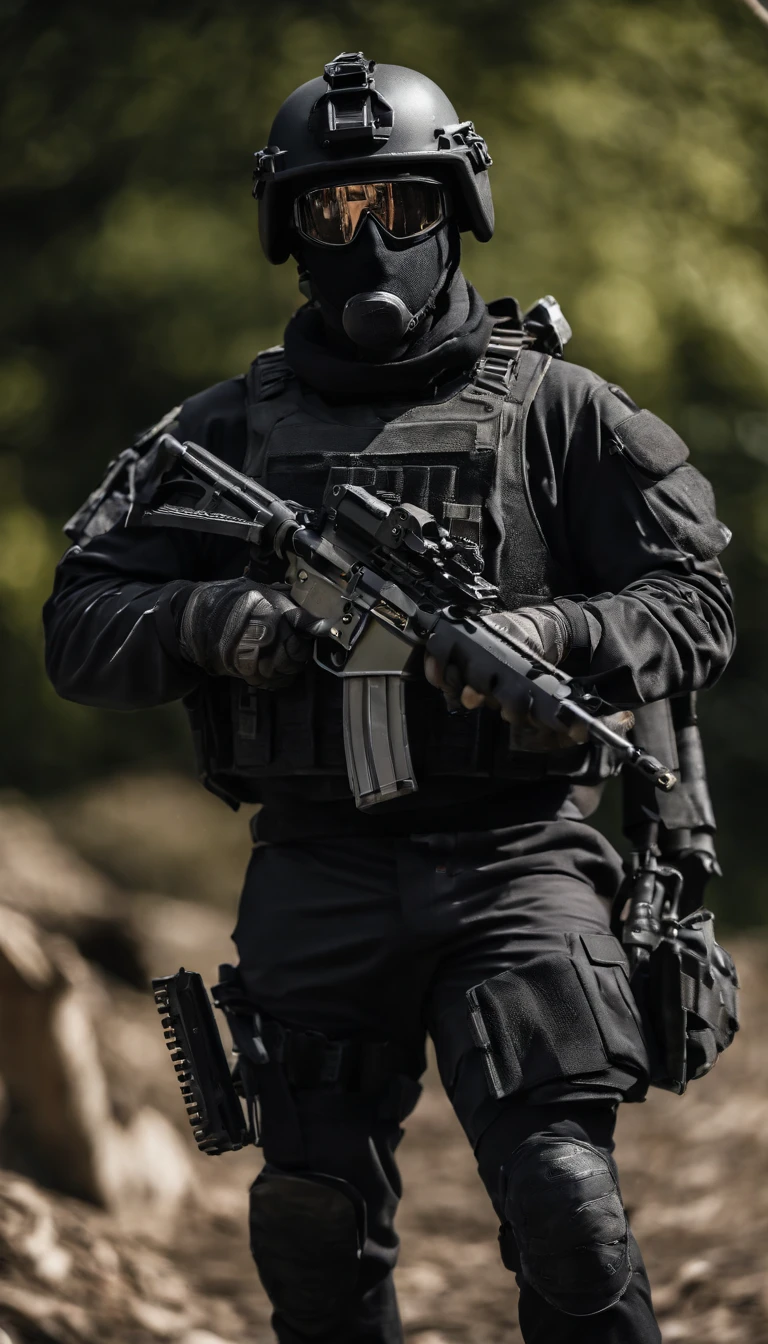 (Best quality,4K,8K,A high resolution,Masterpiece:1.2),Ultra-detailed,(Realistic,Photorealistic,photo-realistic:1.37), One of them wore a black SWAT uniform，Man in black helmet, A man in a black mask holds a gun, Air rifle CQB, French Special Operations, realistic soldiers, Soldiers in tactical equipment, tactical gear, cinematic —ar 16:9, realistic military equipment, Tactical armor, Black tactical equipment, combat outfit, Futuristic soldier costume, special forces security(Best quality,4K,8K,A high resolution,Masterpiece:1.2),Ultra-detailed,(Realistic,Photorealistic,photo-realistic:1.37), One of them wore a black SWAT uniform，Man in black helmet, A man wearing a black skull mask holds a gun, assault rifle，CQB, French Special Operations, realistic soldiers, Soldiers in tactical equipment, tactical gear, cinematic —ar 16:9, realistic military equipment, Tactical armor, Black tactical equipment, combat outfit, Futuristic soldier costume, special forces security，FBI official，Zombie crisis，Zombie background，There was chaos，Police shoot at zombies